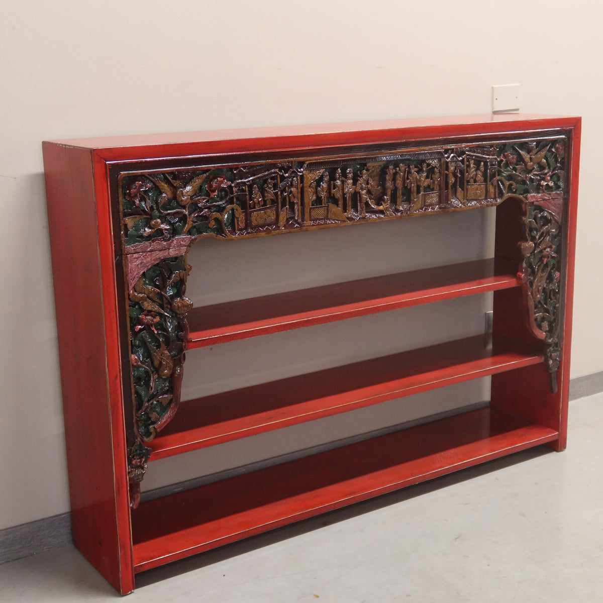 CONSOLLE LIBRERIA LACCA ROSSA CON INTAGLI