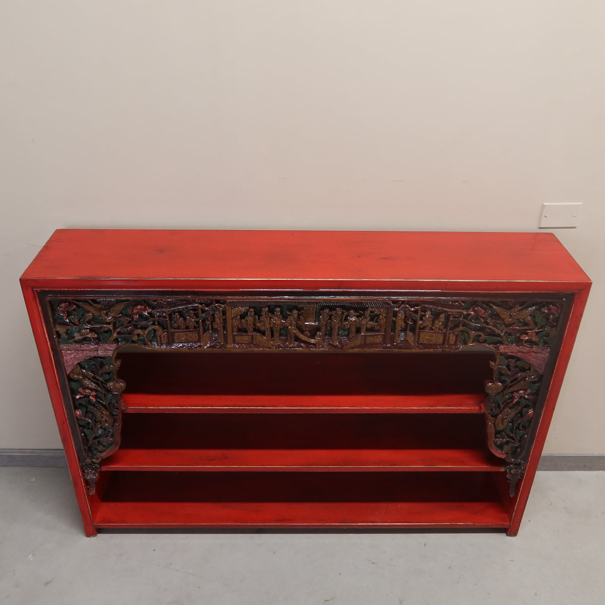 CONSOLLE LIBRERIA LACCA ROSSA CON INTAGLI
