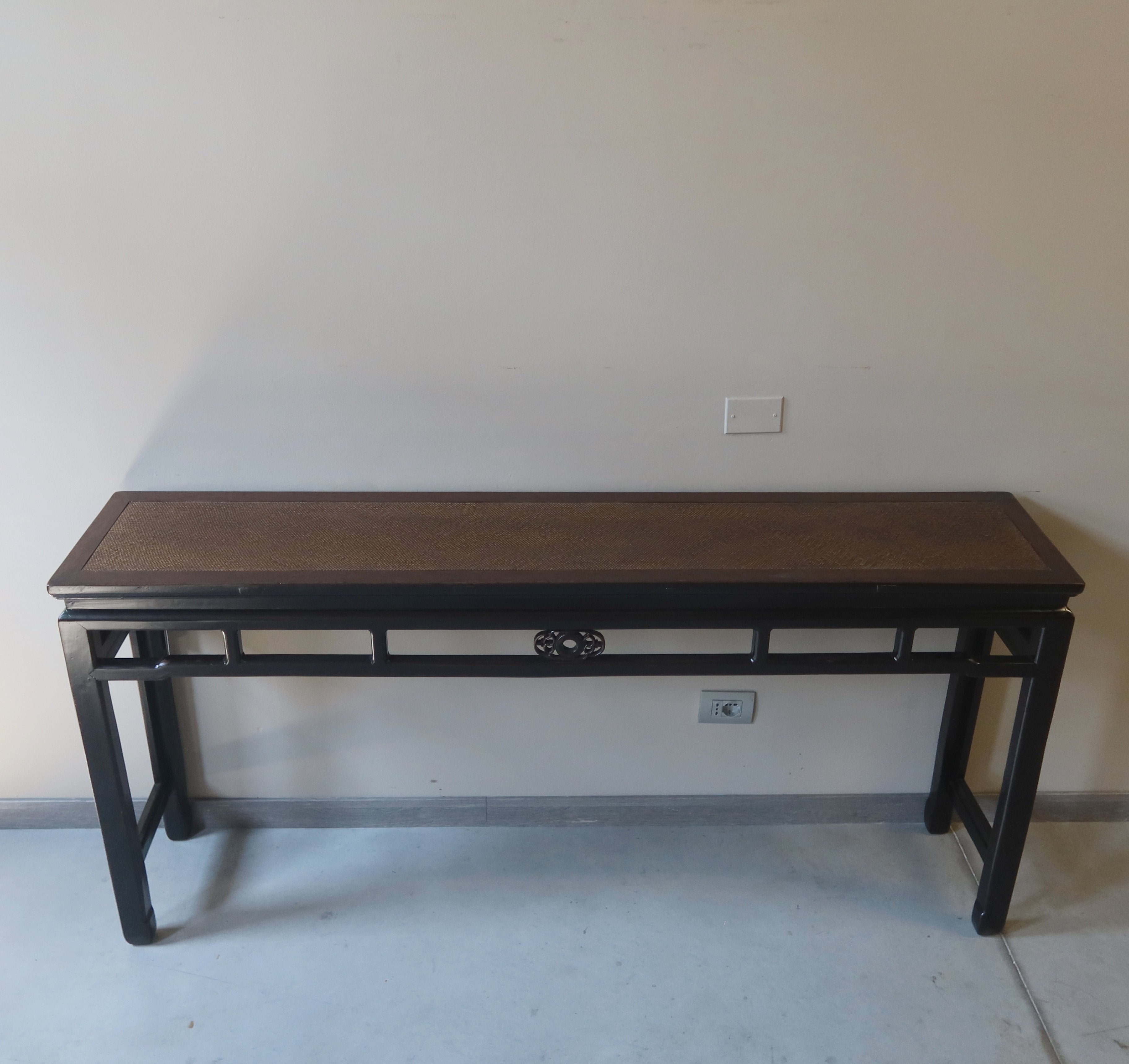 CONSOLLE OLMO CINESE CON PIANO IN RATTAN