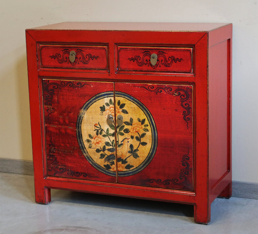 CREDENZINO MONGOLIA DECORATA ANTE E CASSETTI 