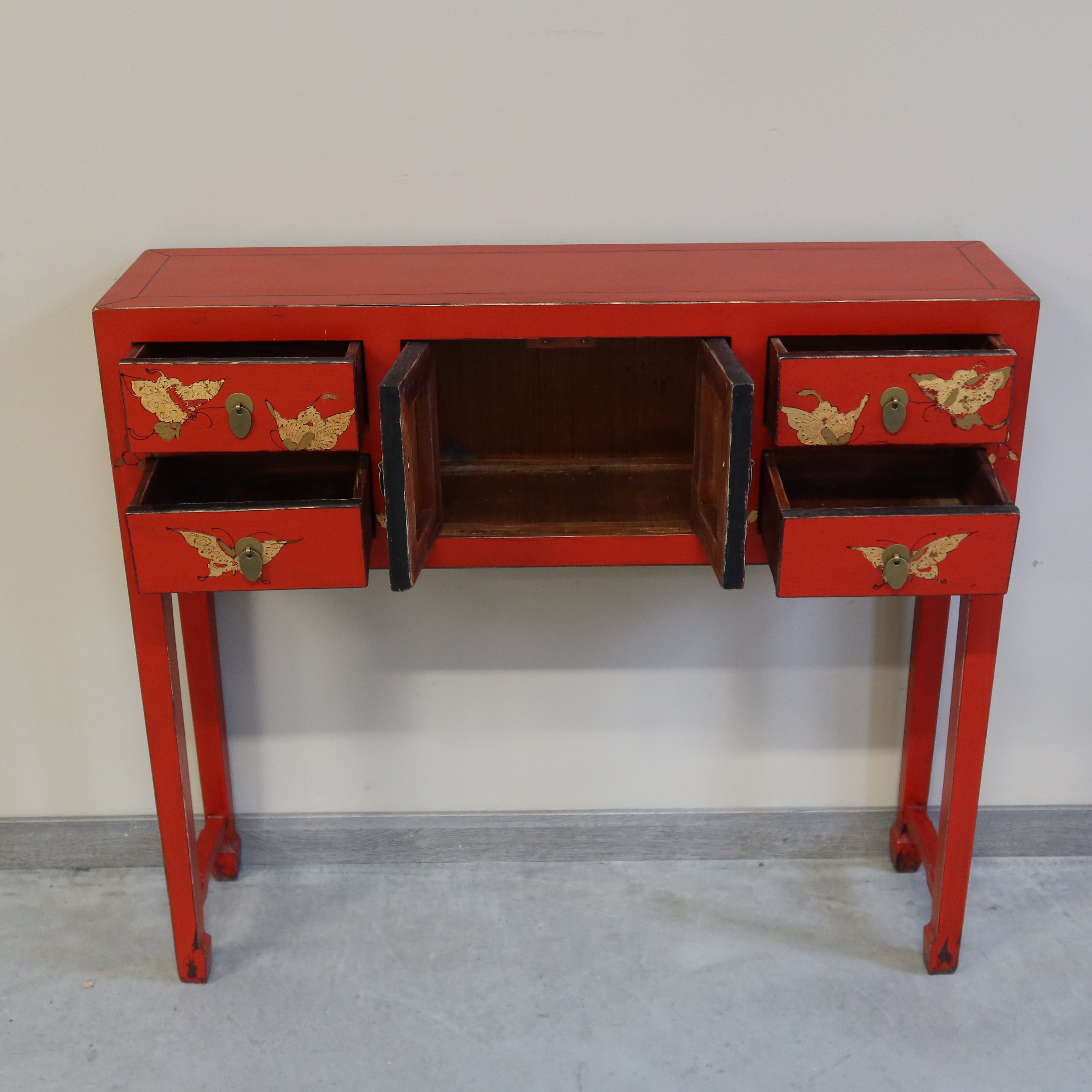 CONSOLLE SHANXI ROSSA DECORI ORO