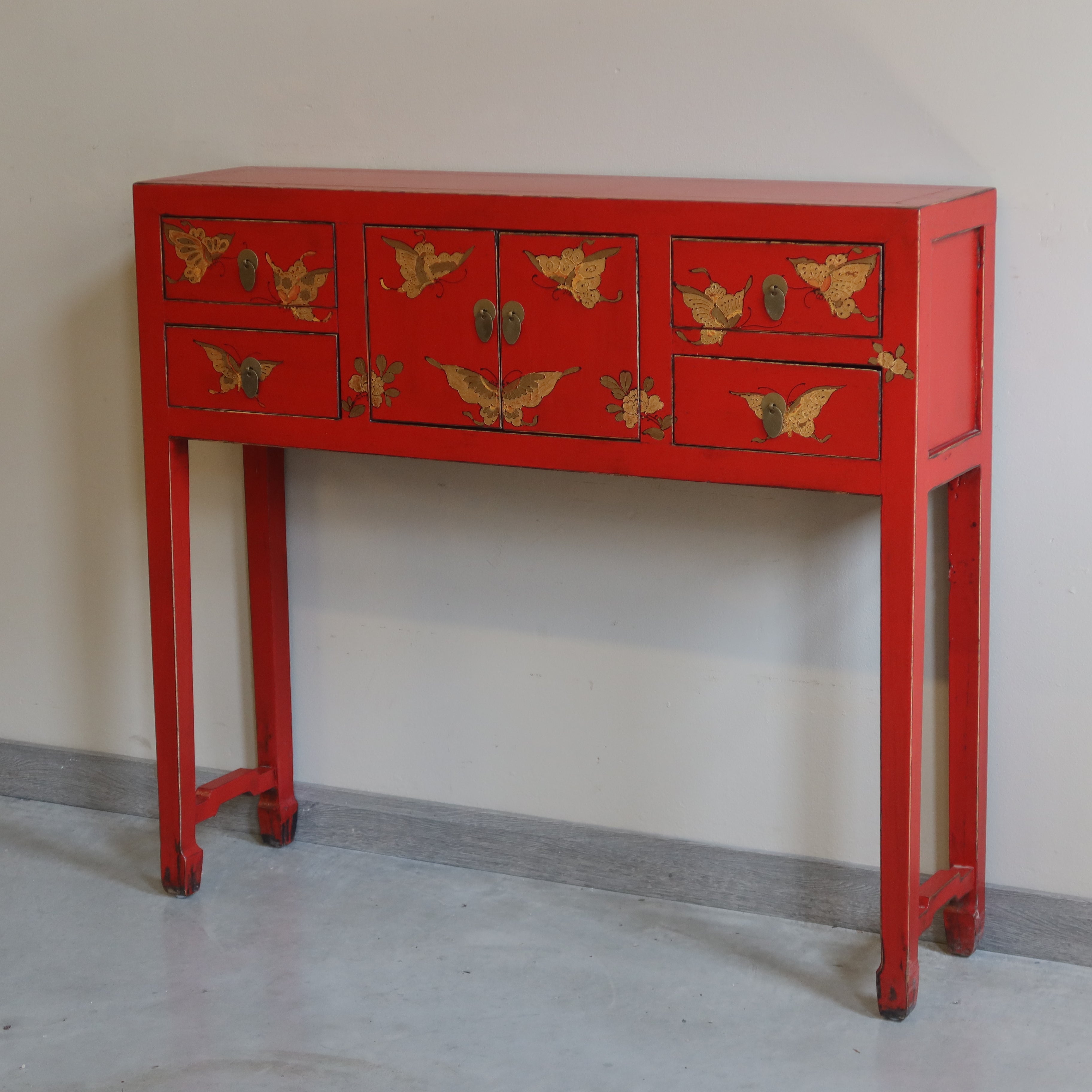 CONSOLLE SHANXI ROSSA DECORATA