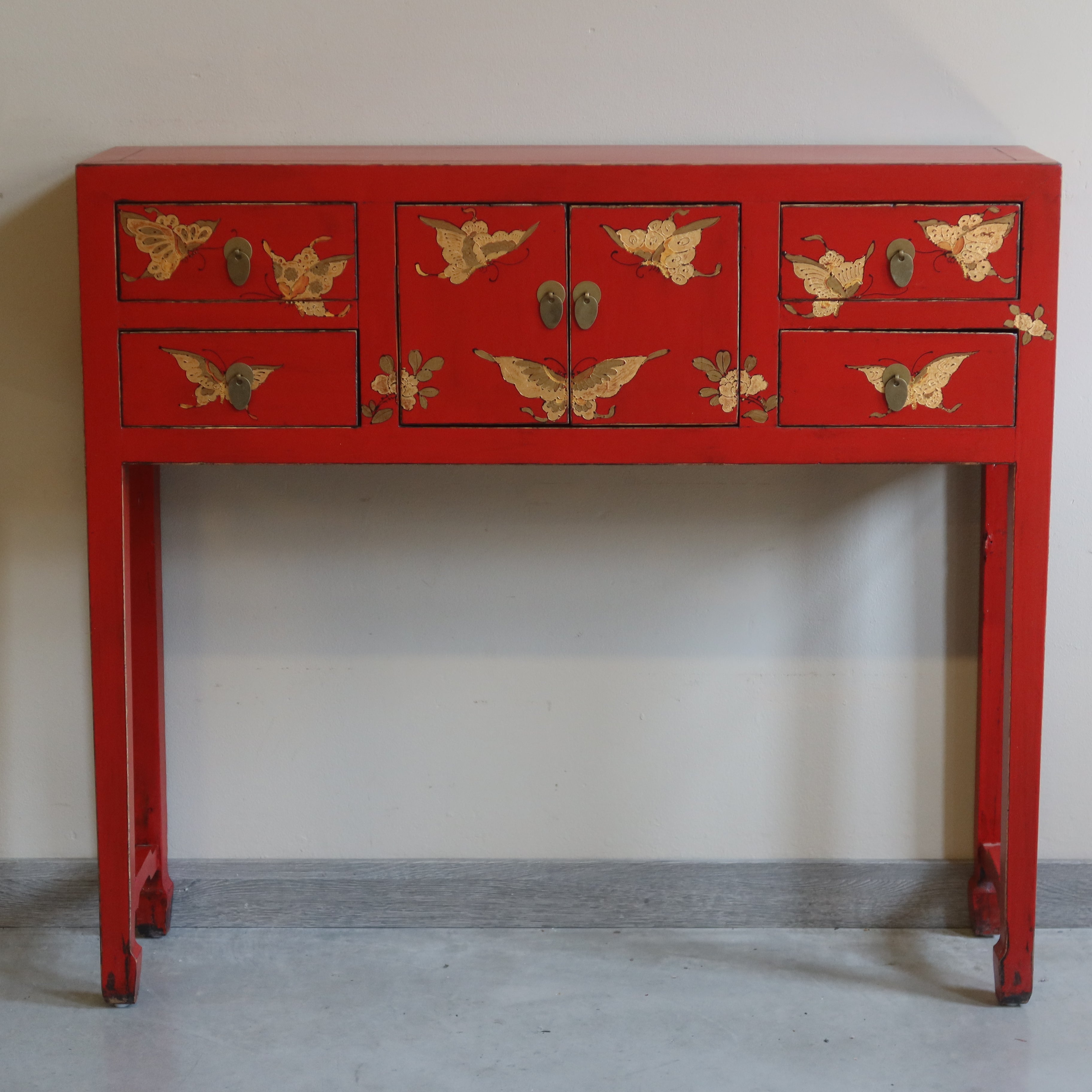 CONSOLLE SHANXI ROSSA DECORATA