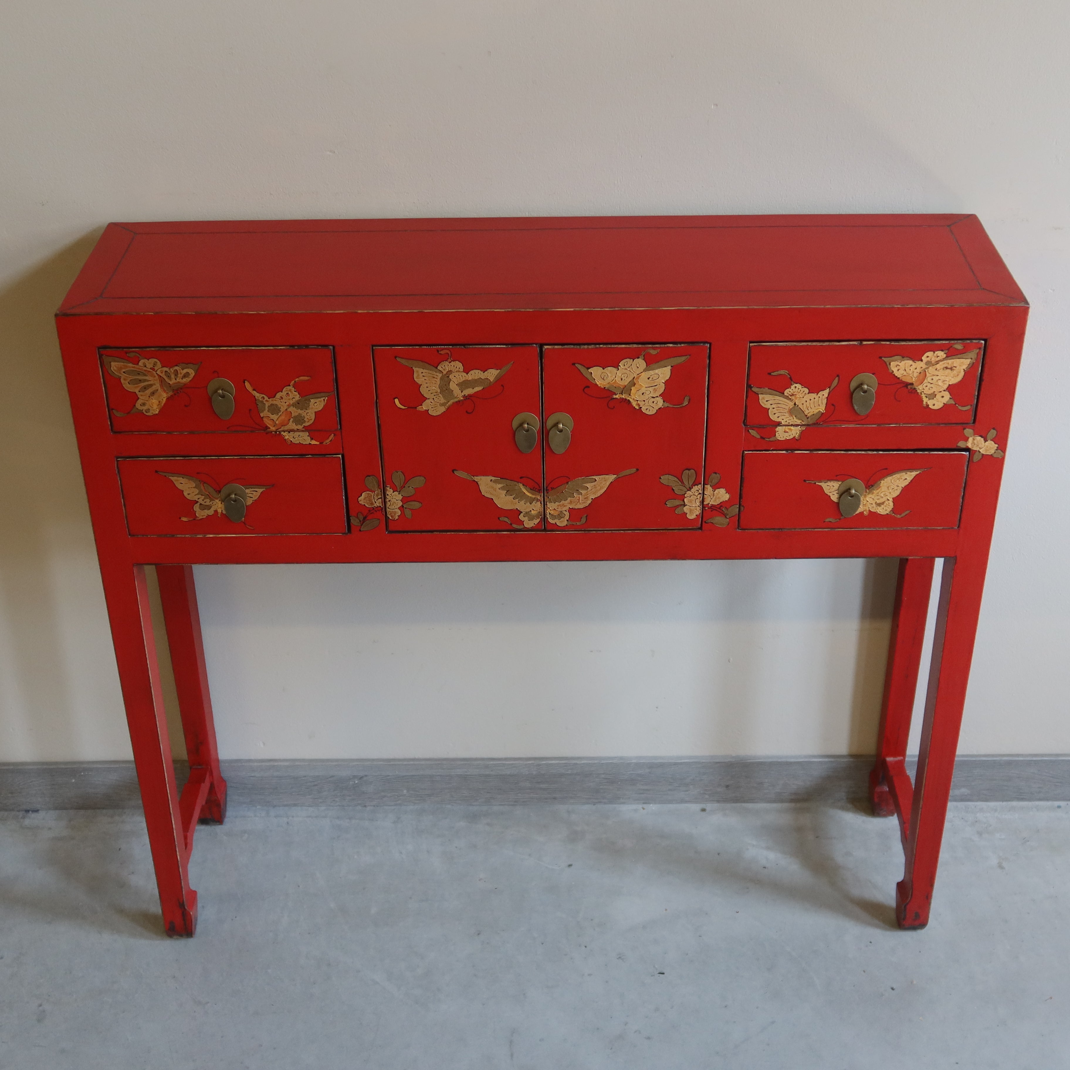 CONSOLLE SHANXI ROSSA DECORATA