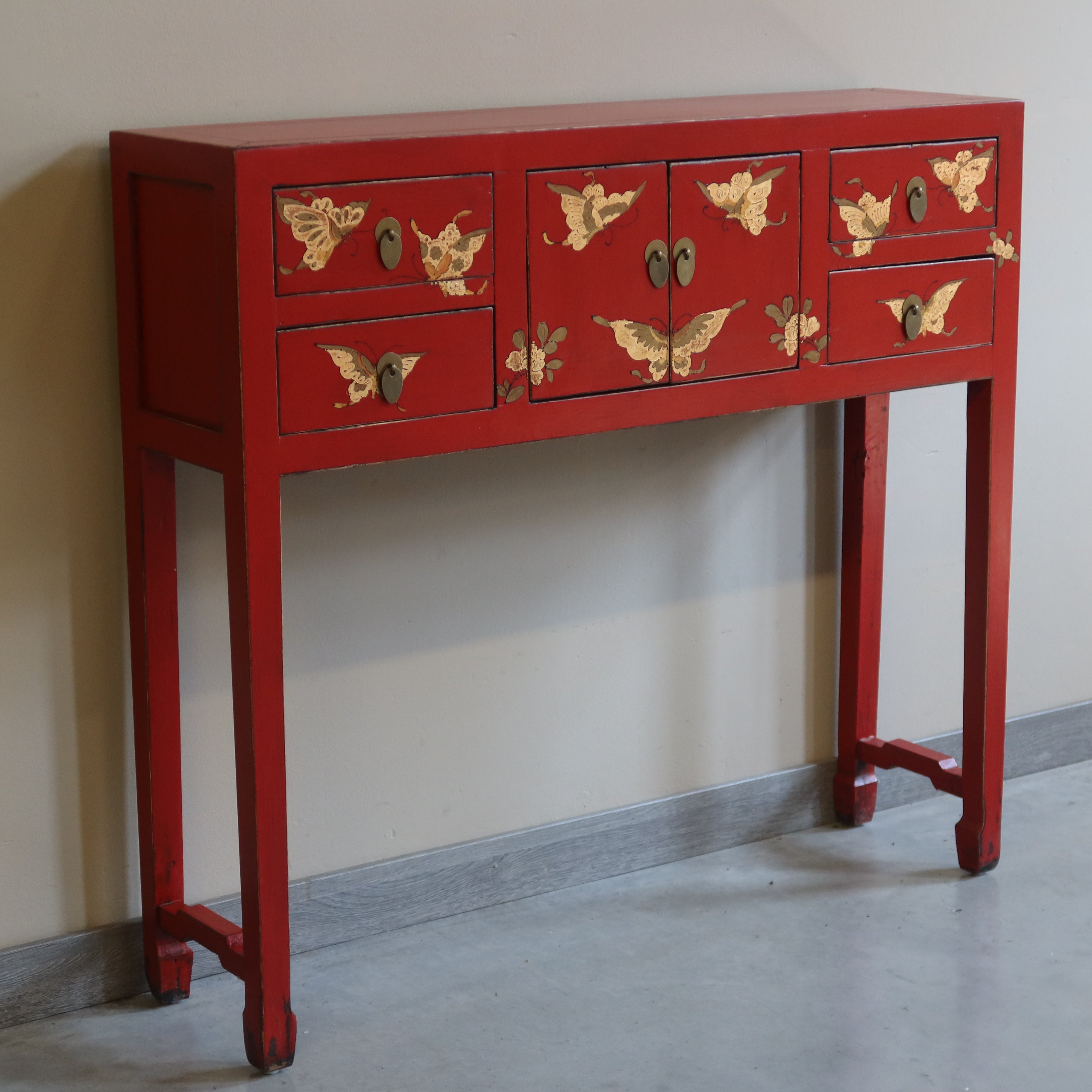 CONSOLLE SHANXI ROSSA DECORATA