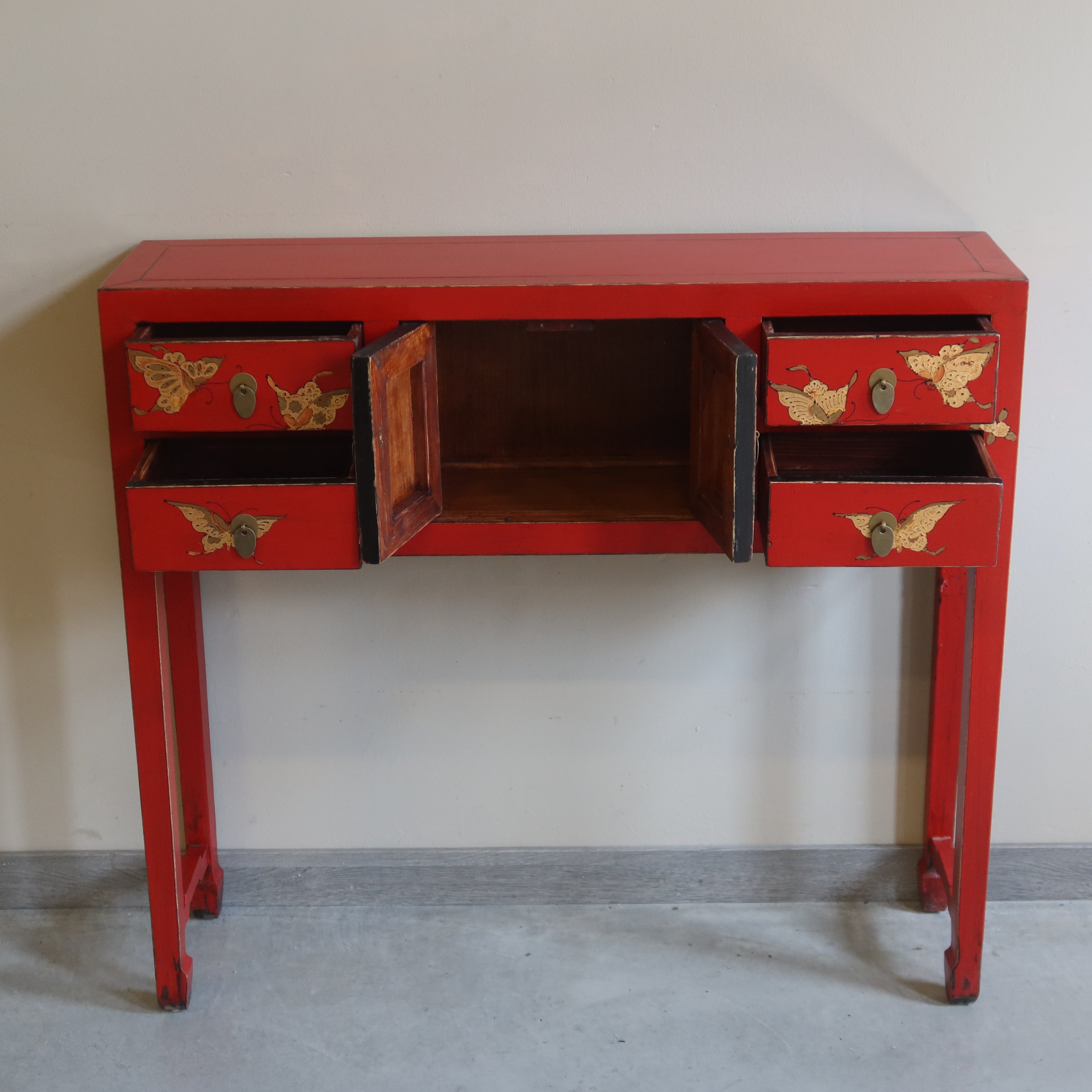 CONSOLLE SHANXI ROSSA DECORATA
