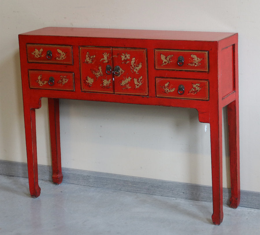 CONSOLLE SHANXI IN LACCA ROSSA DECORATA