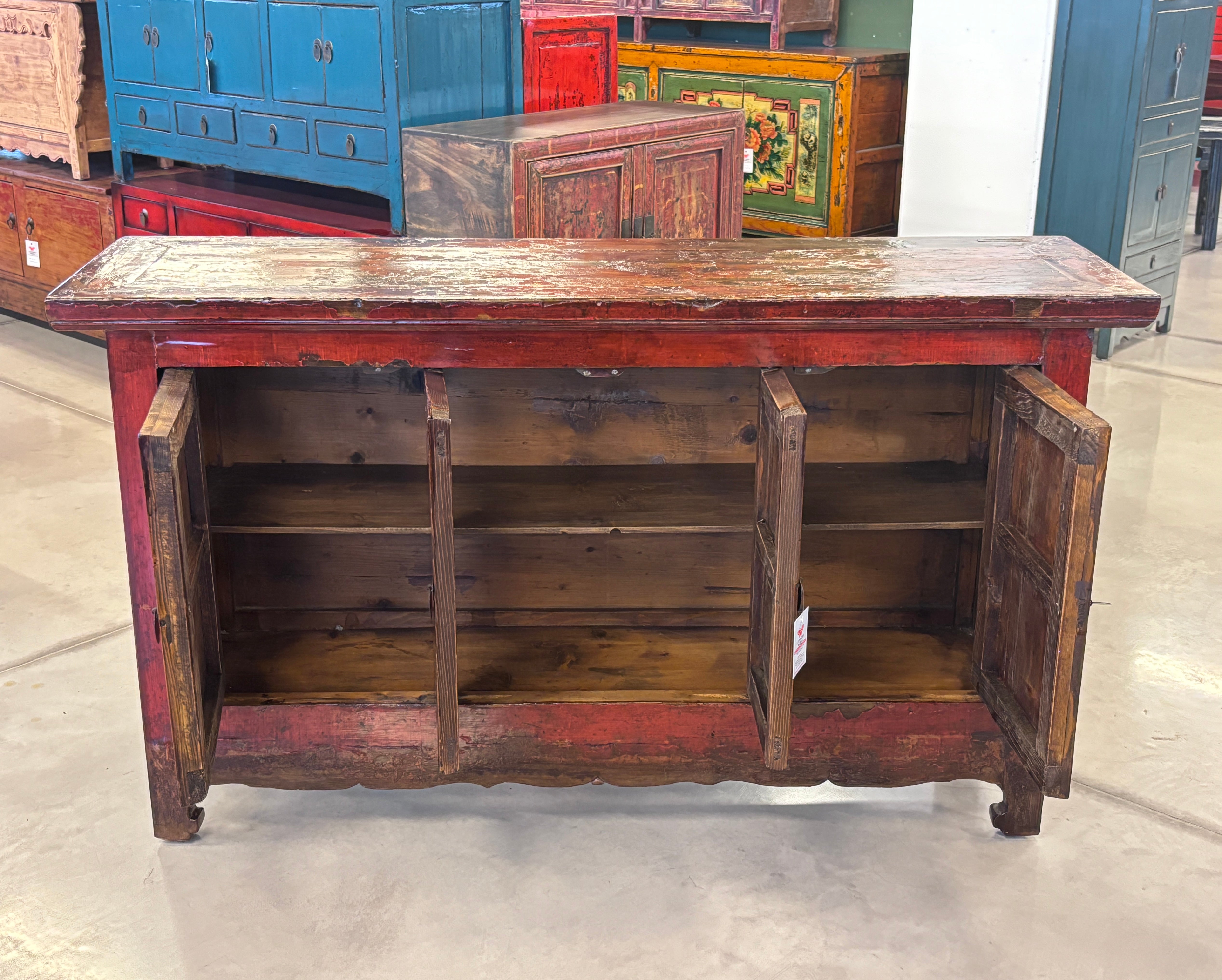 CREDENZA CINESE LACCA ROSSA DECORO LIEVE