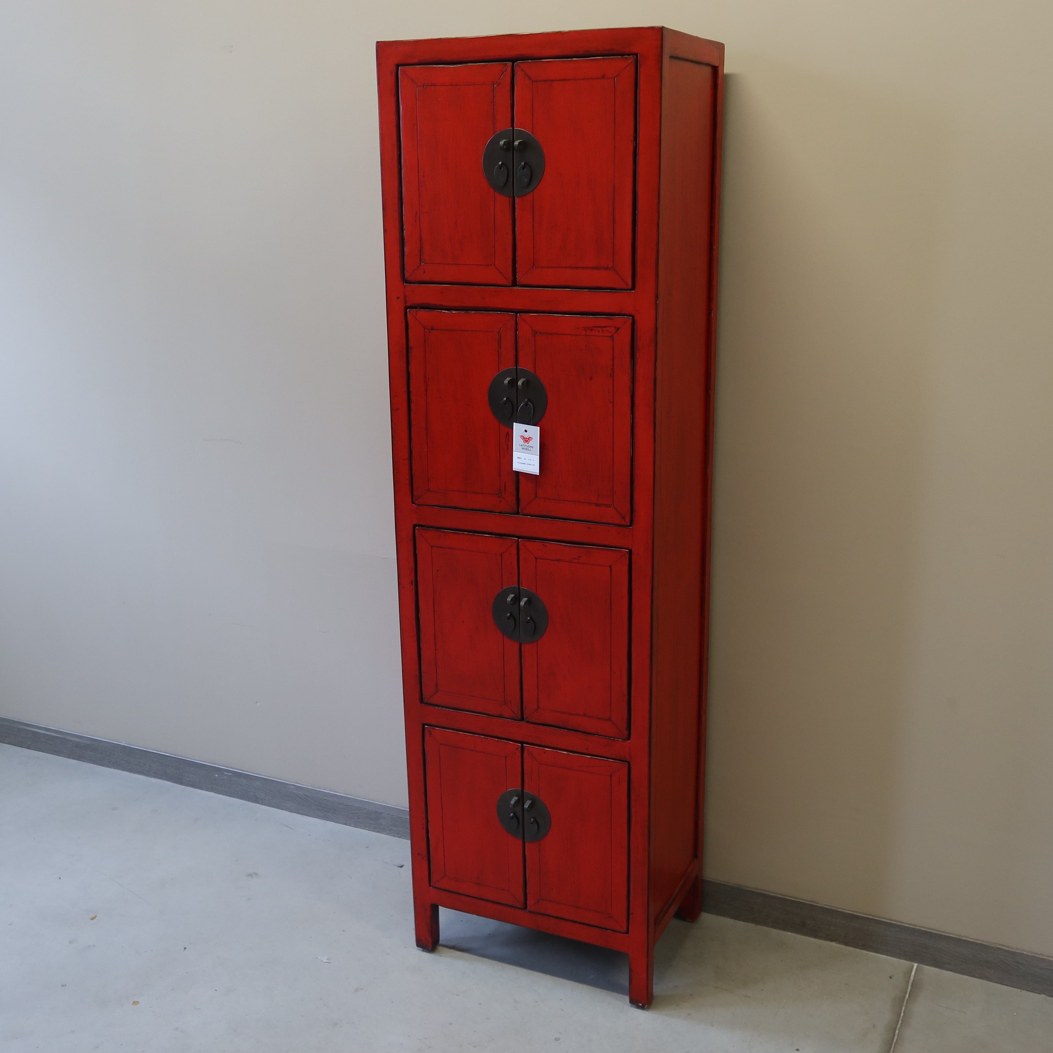 ARMADIETTO CINESE STRETTO A COLONNA LACCA ROSSA