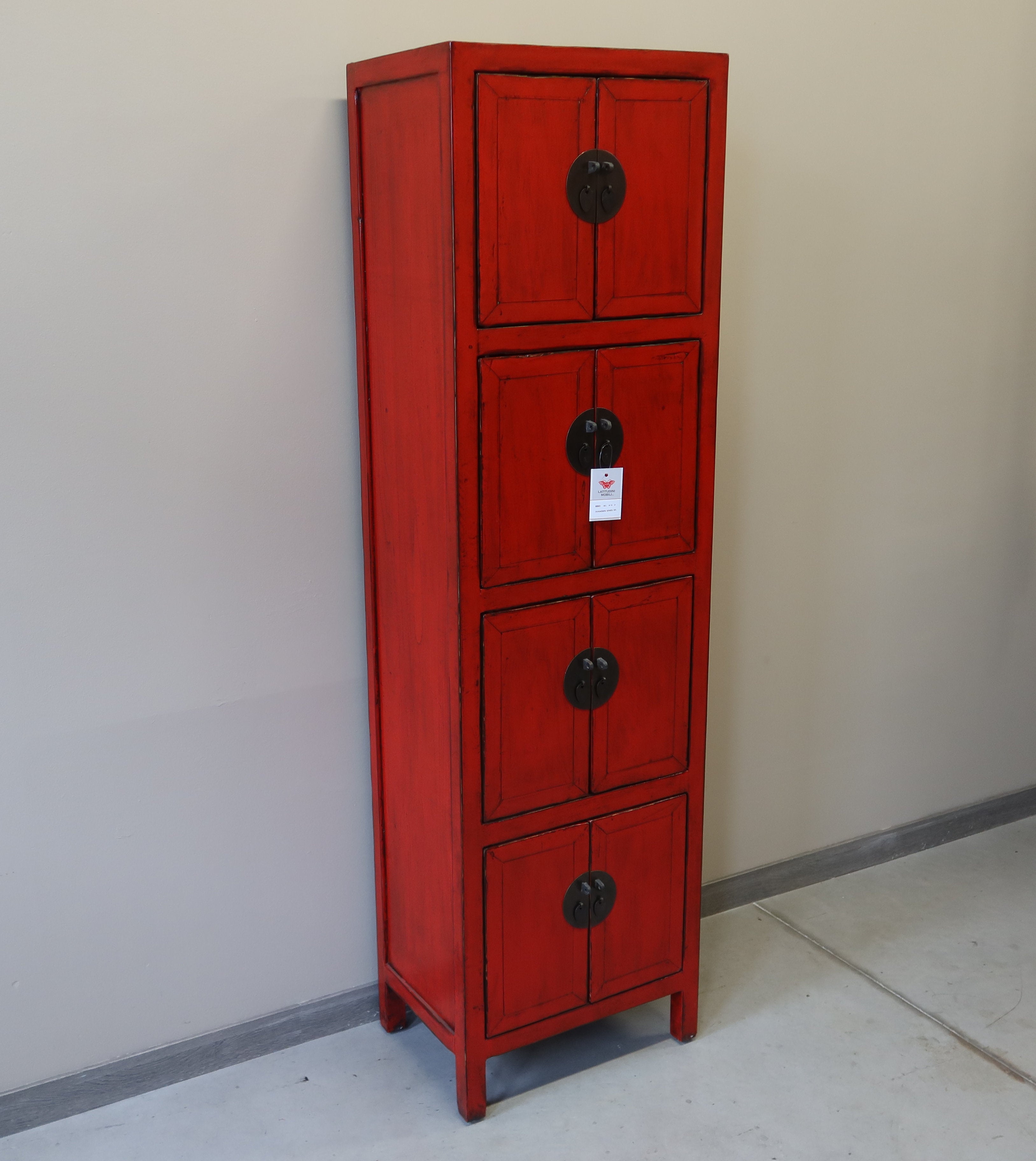 ARMADIETTO CINESE STRETTO A COLONNA LACCA ROSSA