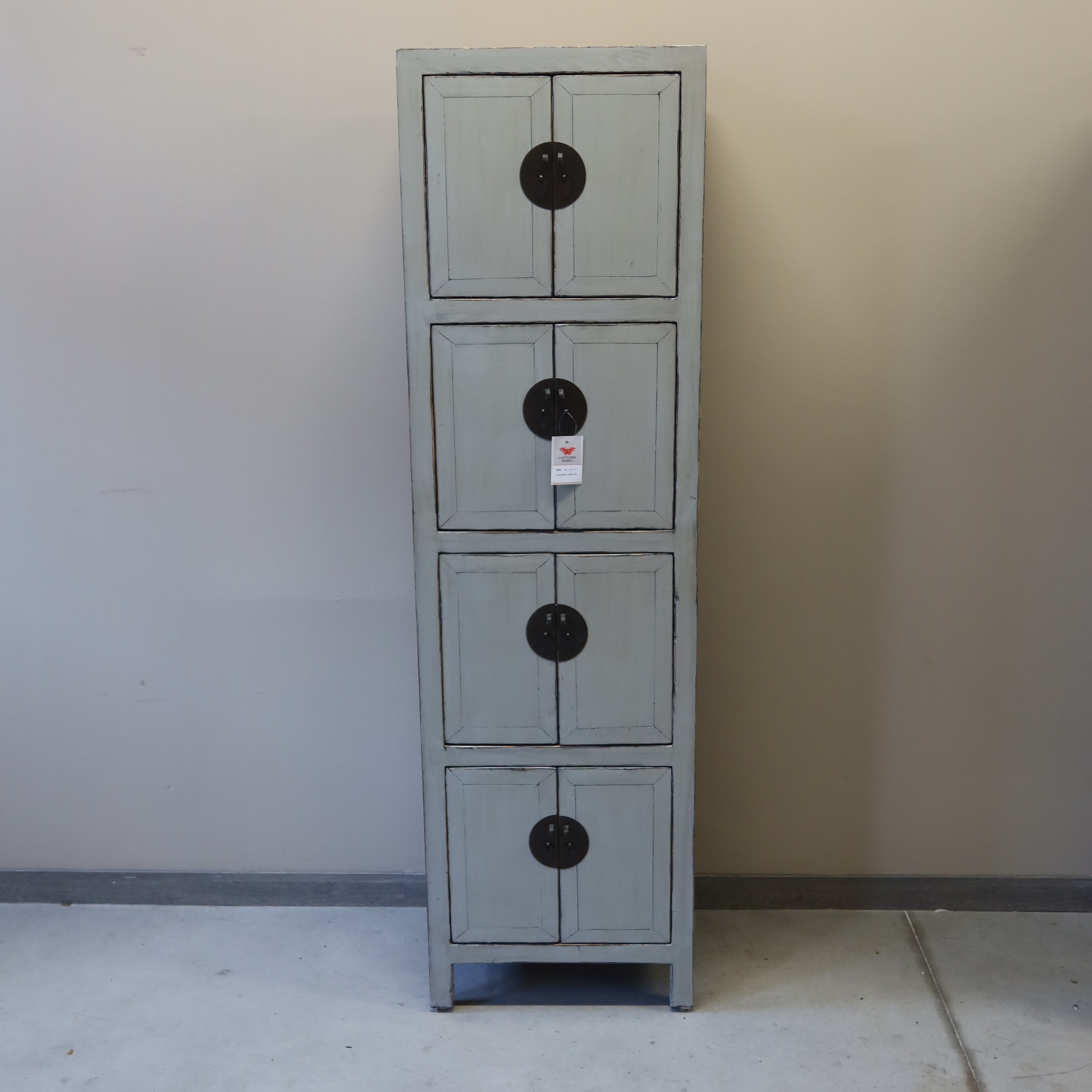 ARMADIETTO CINESE STRETTO A COLONNA LACCA GRIGIA