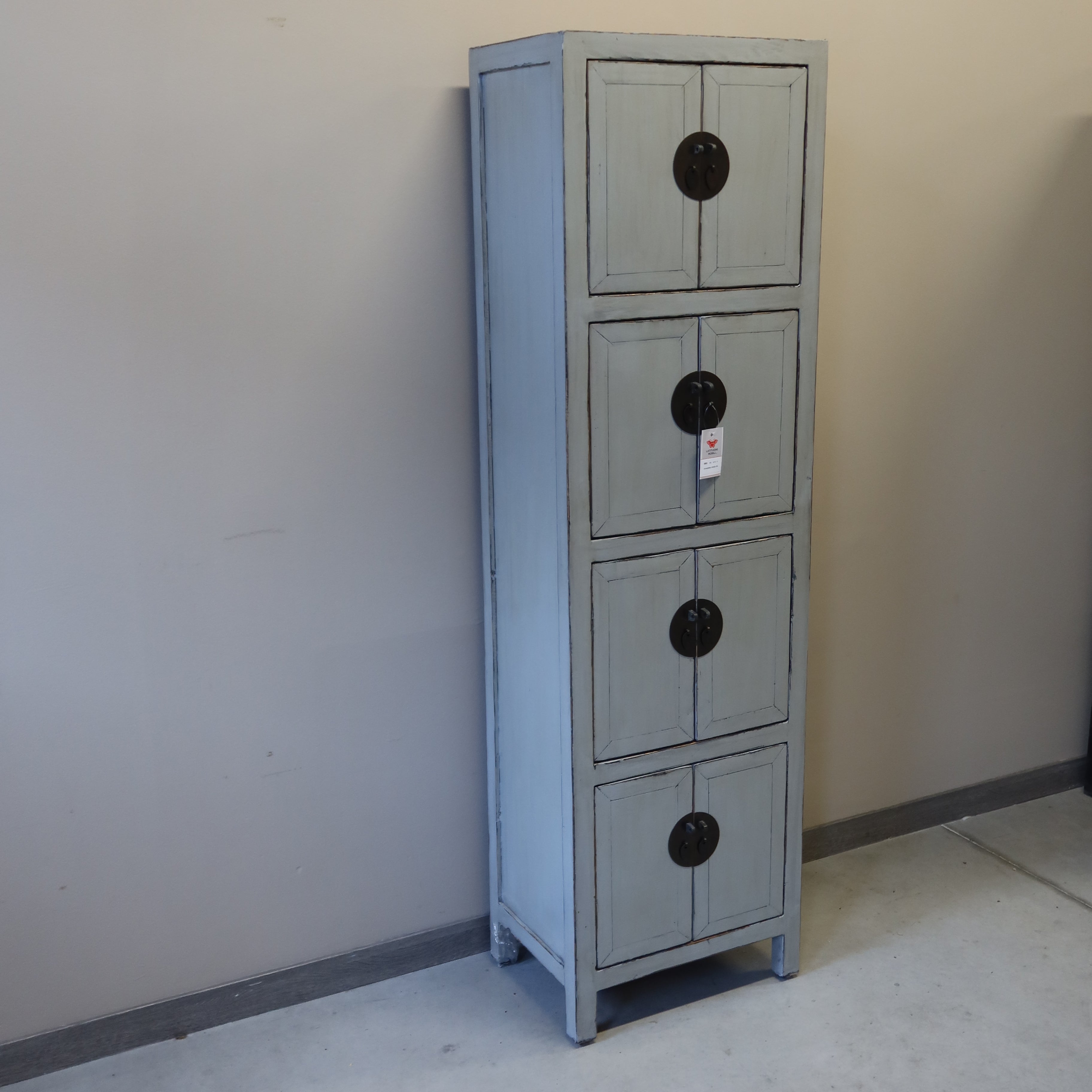 ARMADIETTO CINESE STRETTO A COLONNA LACCA GRIGIA