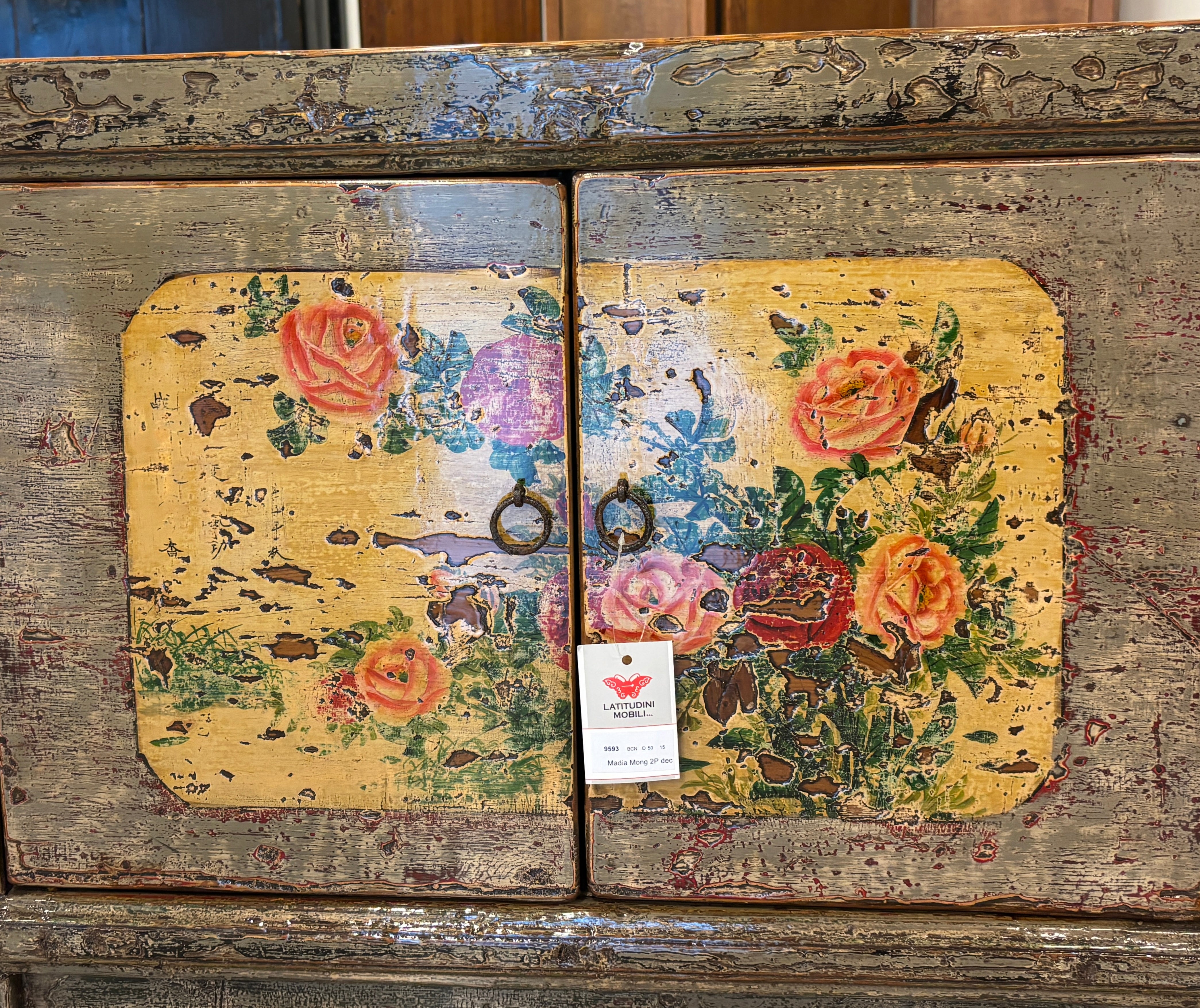 CREDENZA BASSA MONGOLIA 2 PANNELLI DECORATI