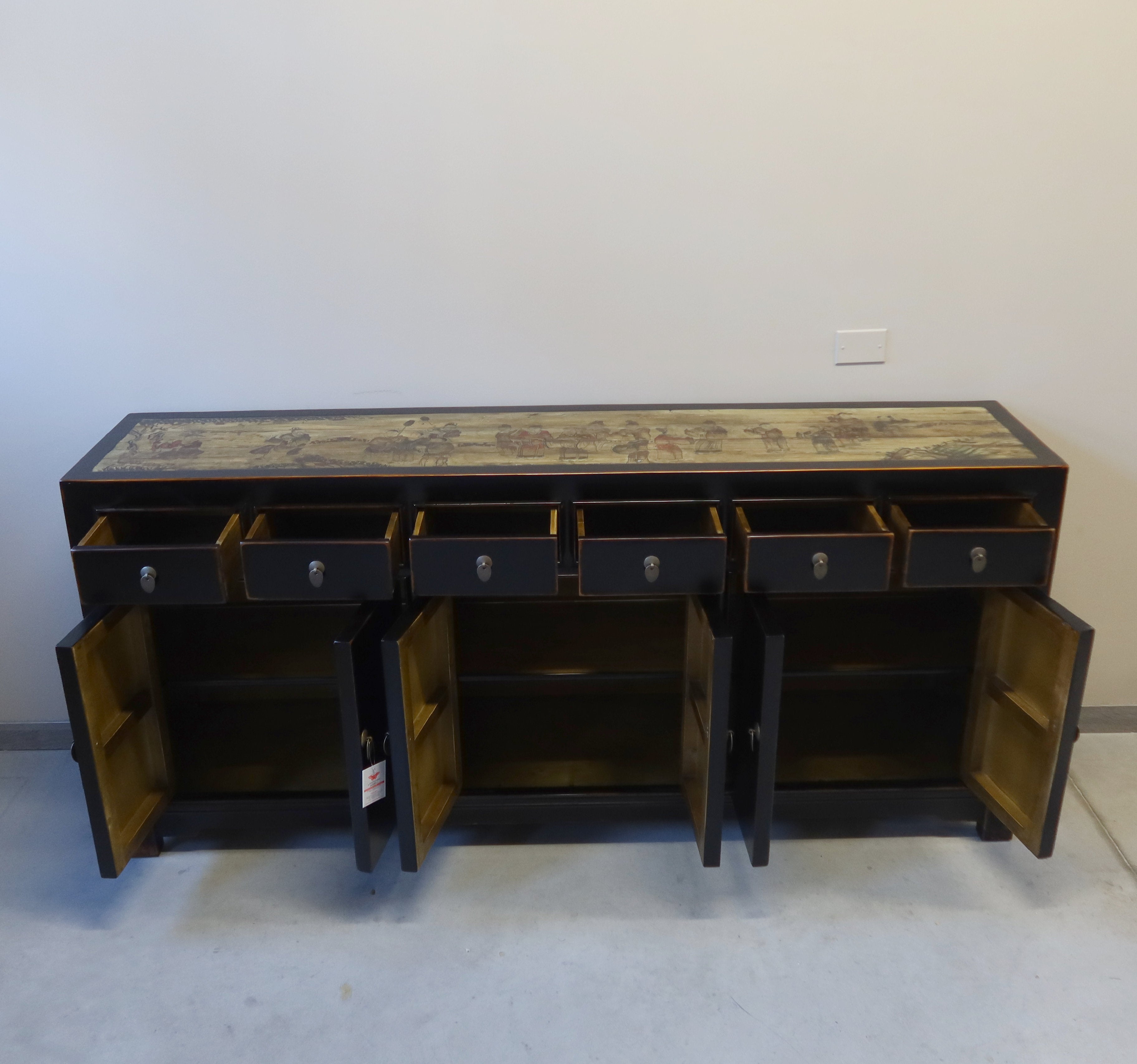 BUFFET CINESE LACCA NERA CON TOP DECORATO