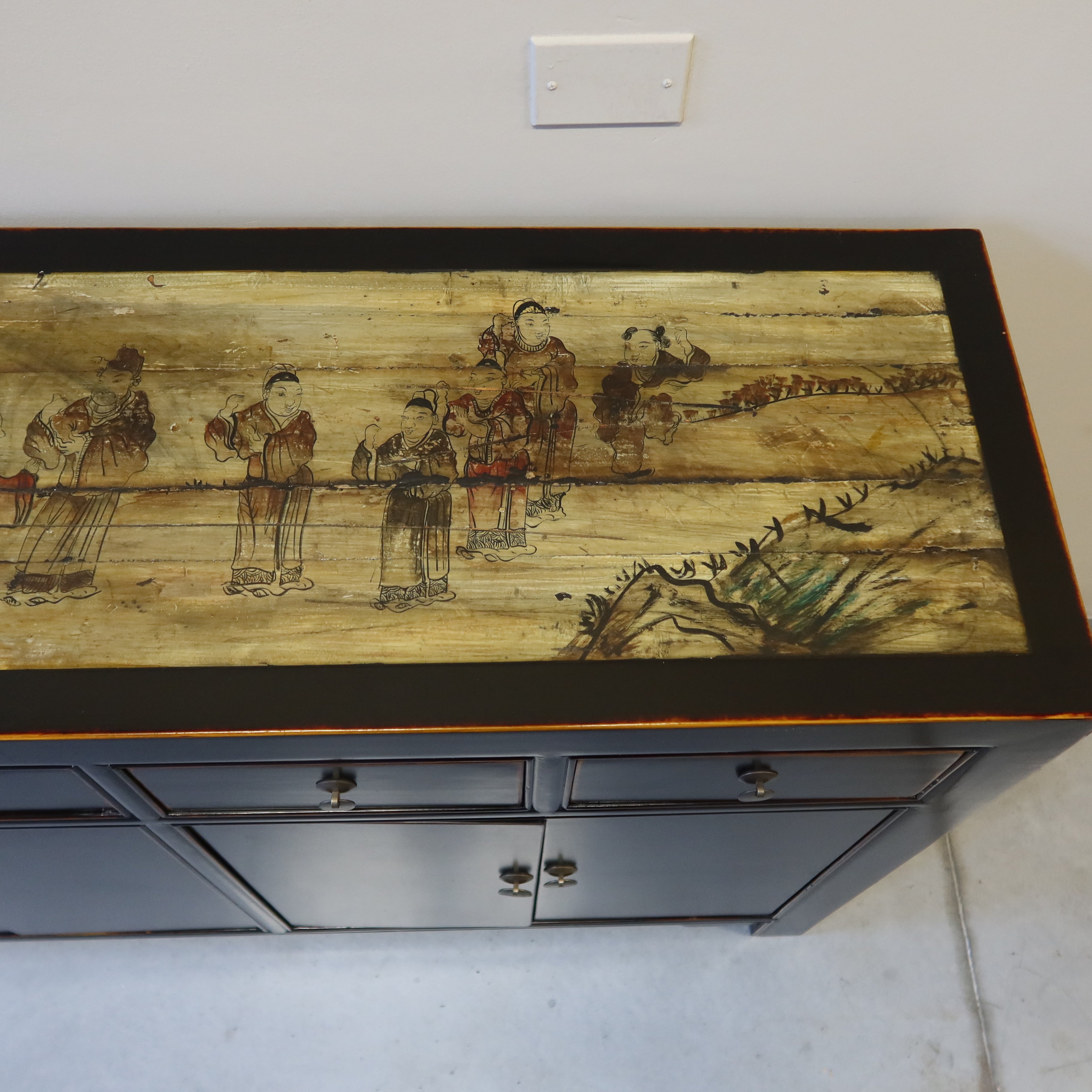 BUFFET CINESE LACCA NERA CON TOP DECORATO