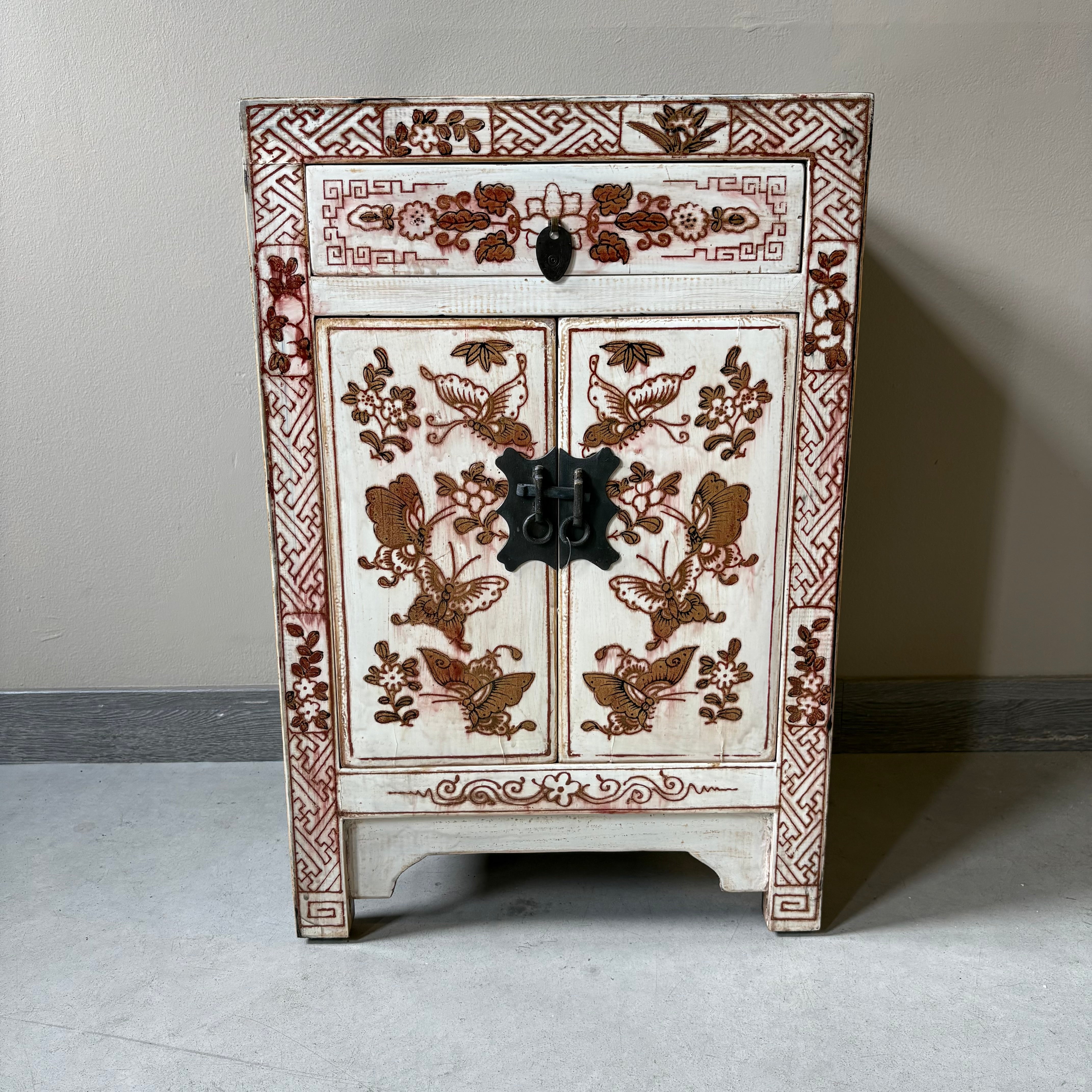 COMODINO SHANXI LACCA BIANCA DECORATA