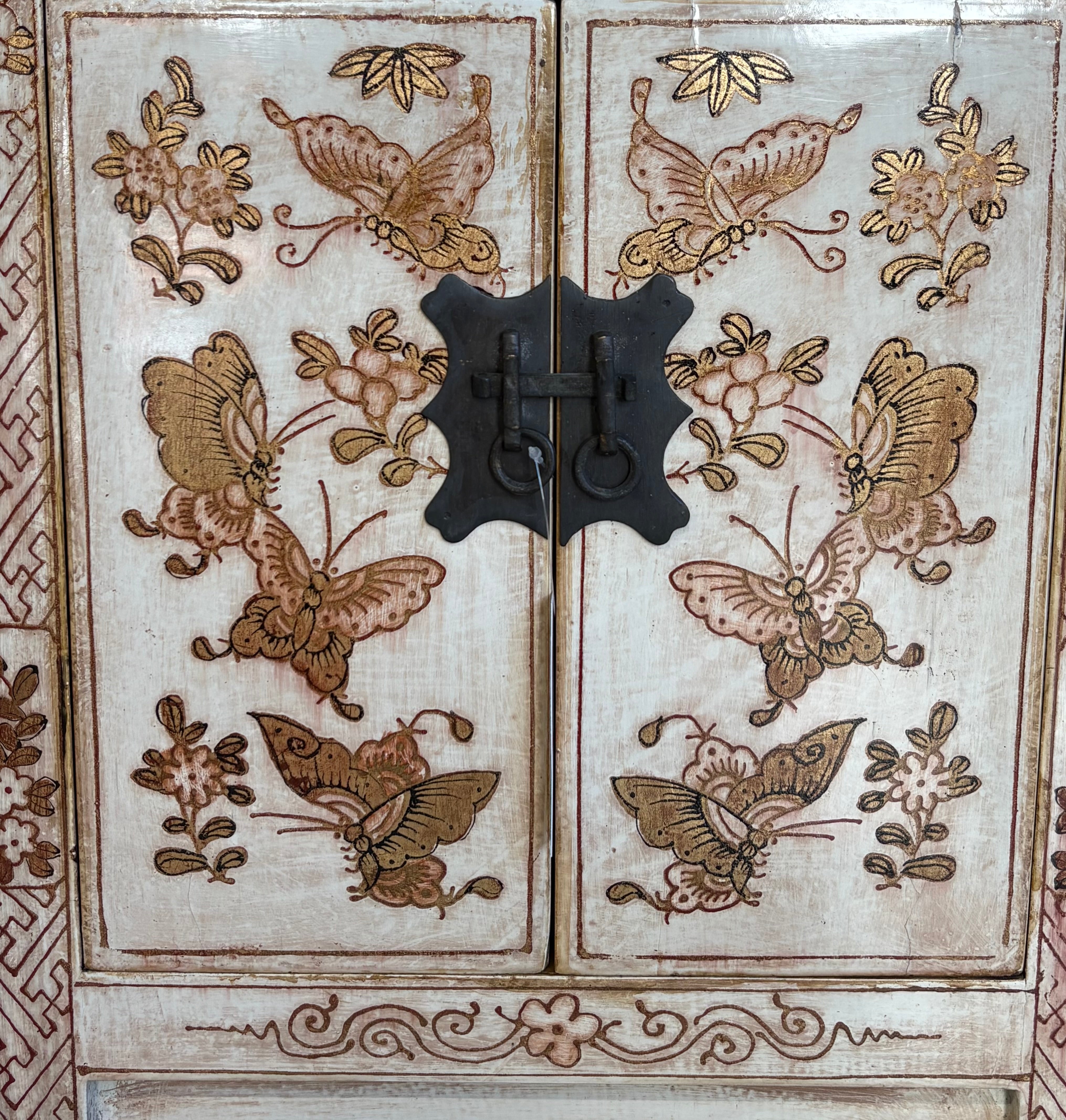 COMODINO SHANXI LACCA BIANCA DECORATA