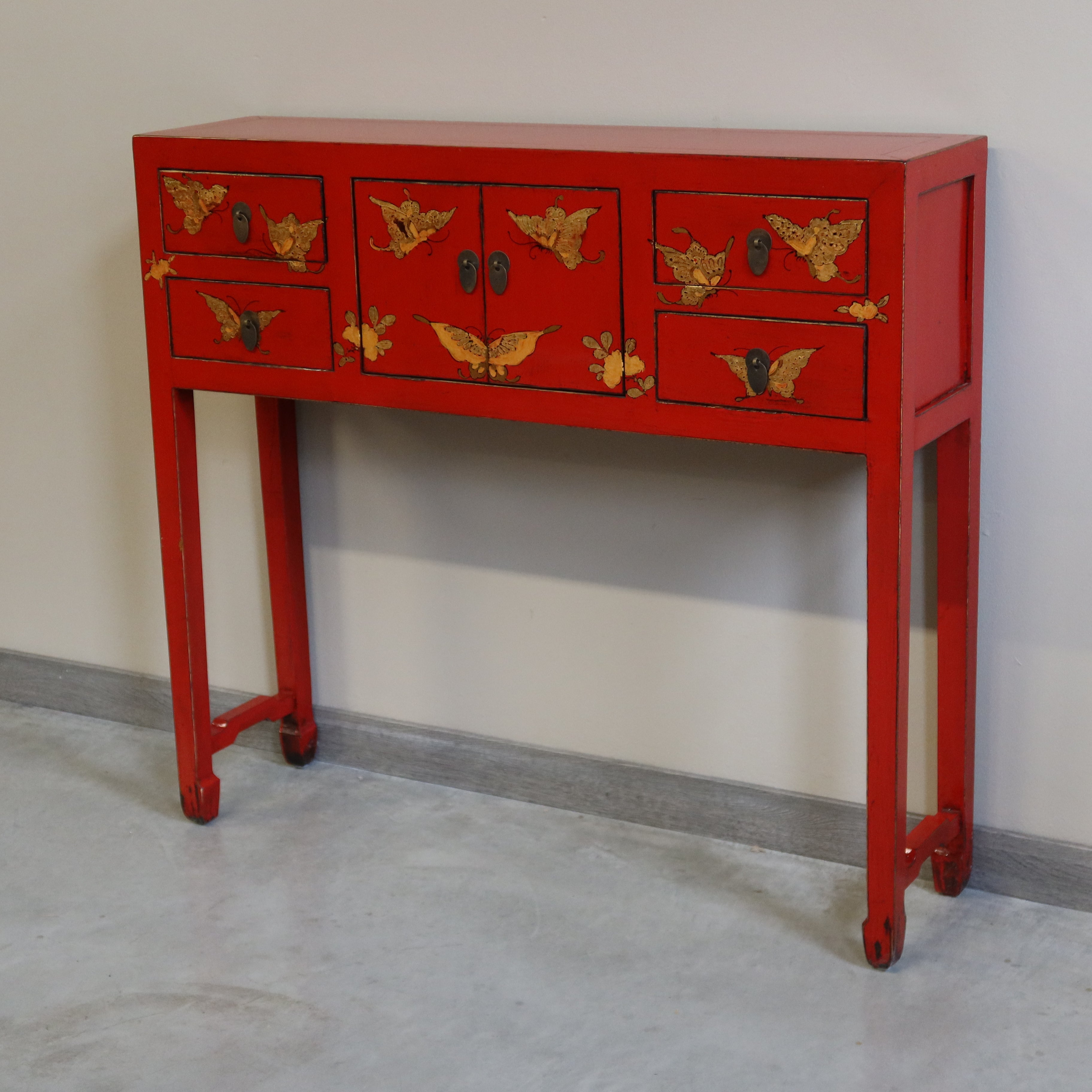 CONSOLLE SHANXI ROSSA DECORI ORO