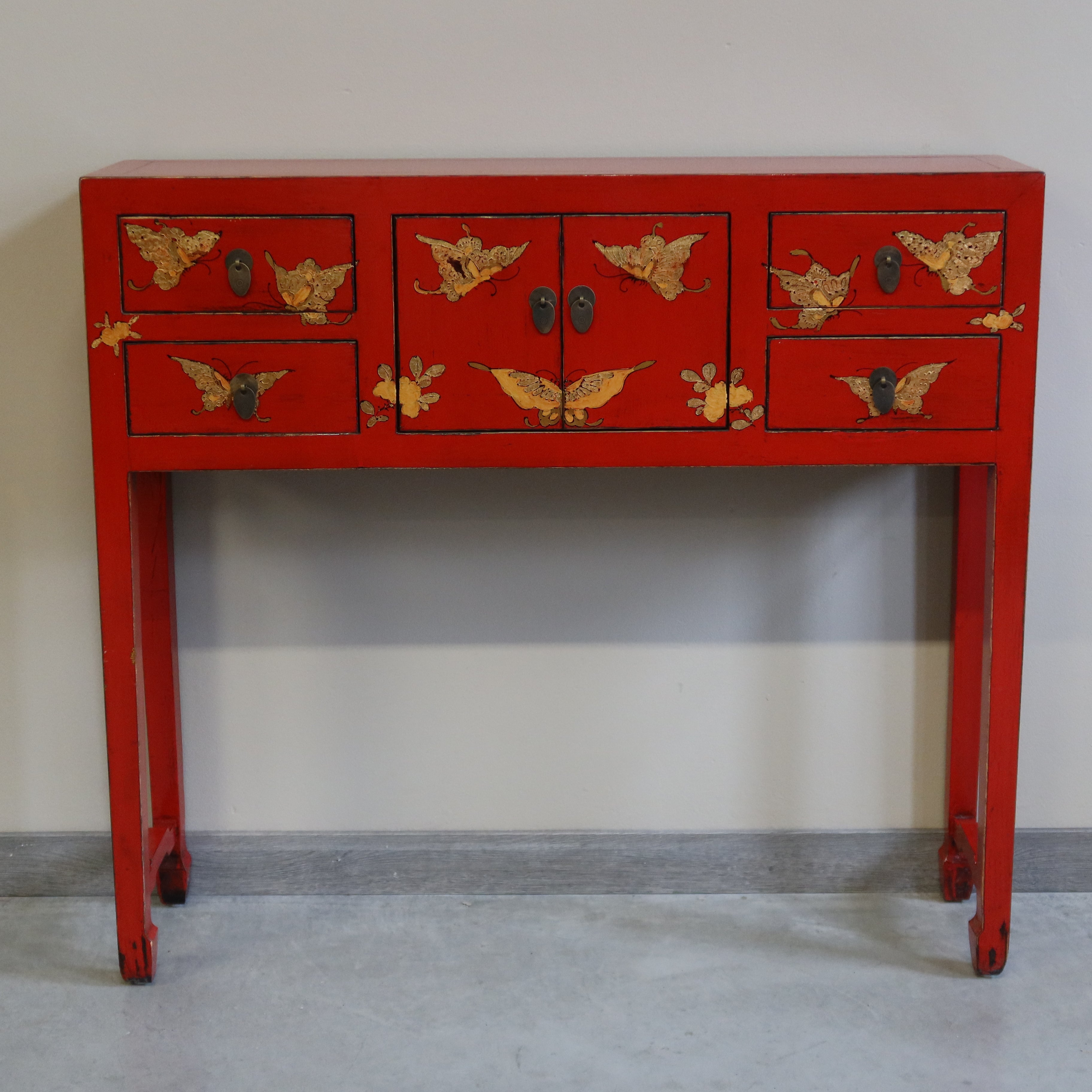 CONSOLLE SHANXI ROSSA DECORI ORO