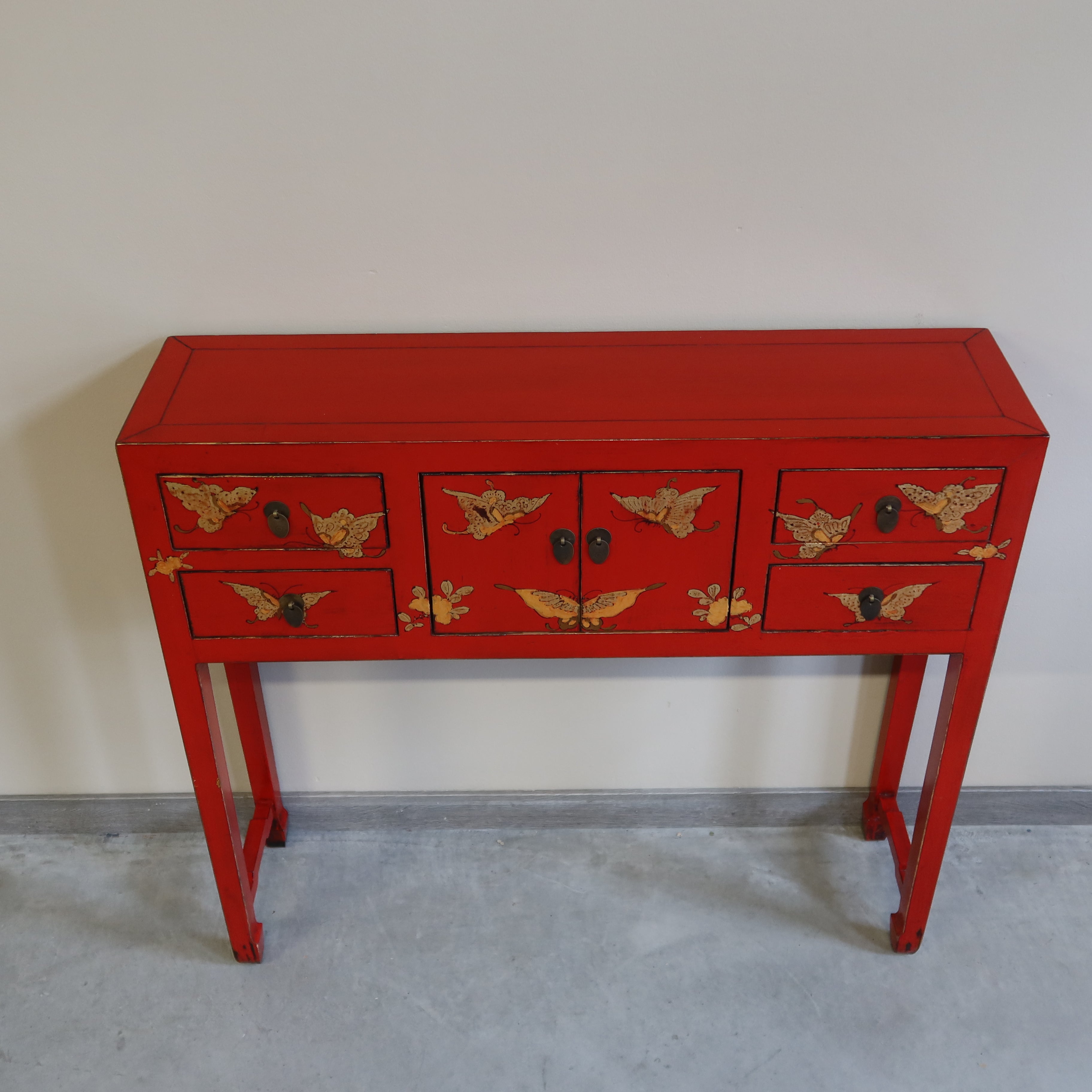 CONSOLLE SHANXI ROSSA DECORI ORO