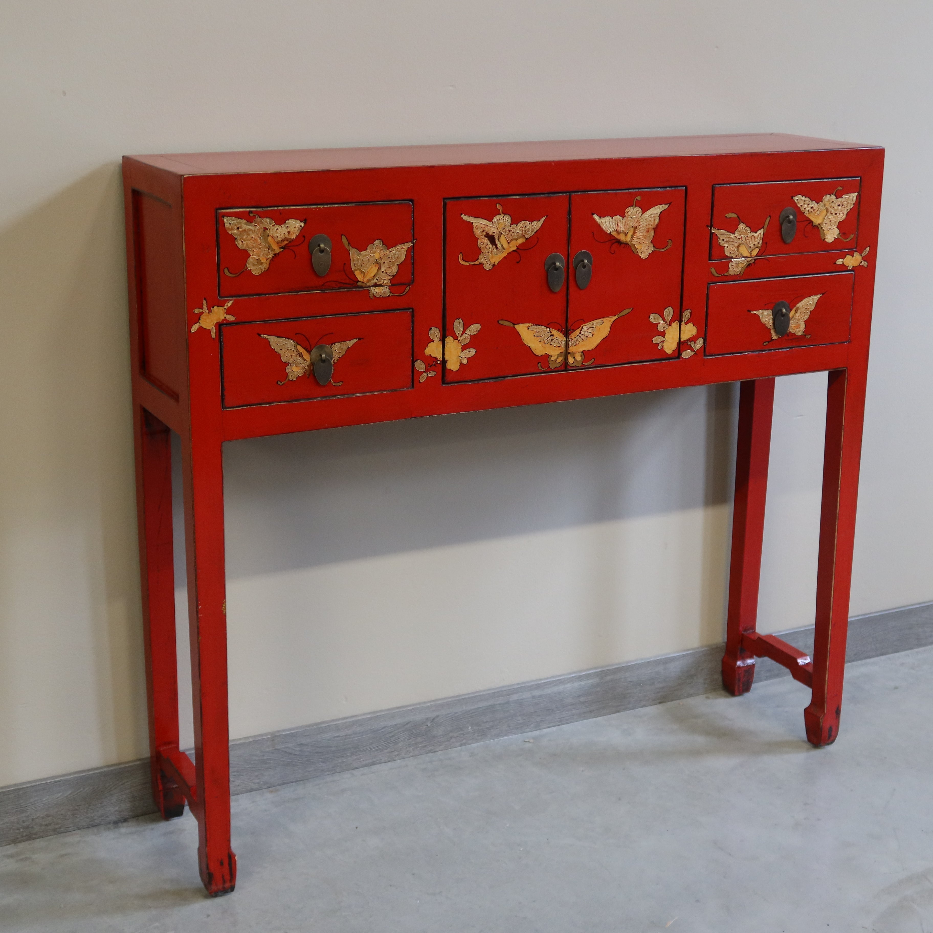 CONSOLLE SHANXI ROSSA DECORI ORO