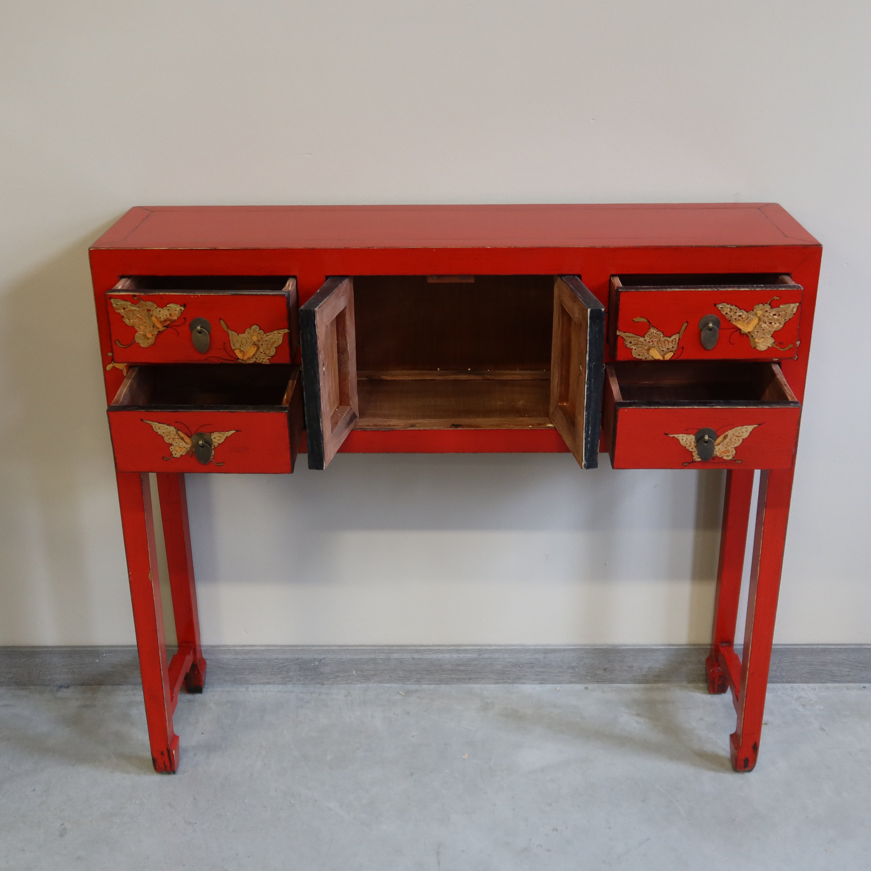 CONSOLLE SHANXI ROSSA DECORI ORO