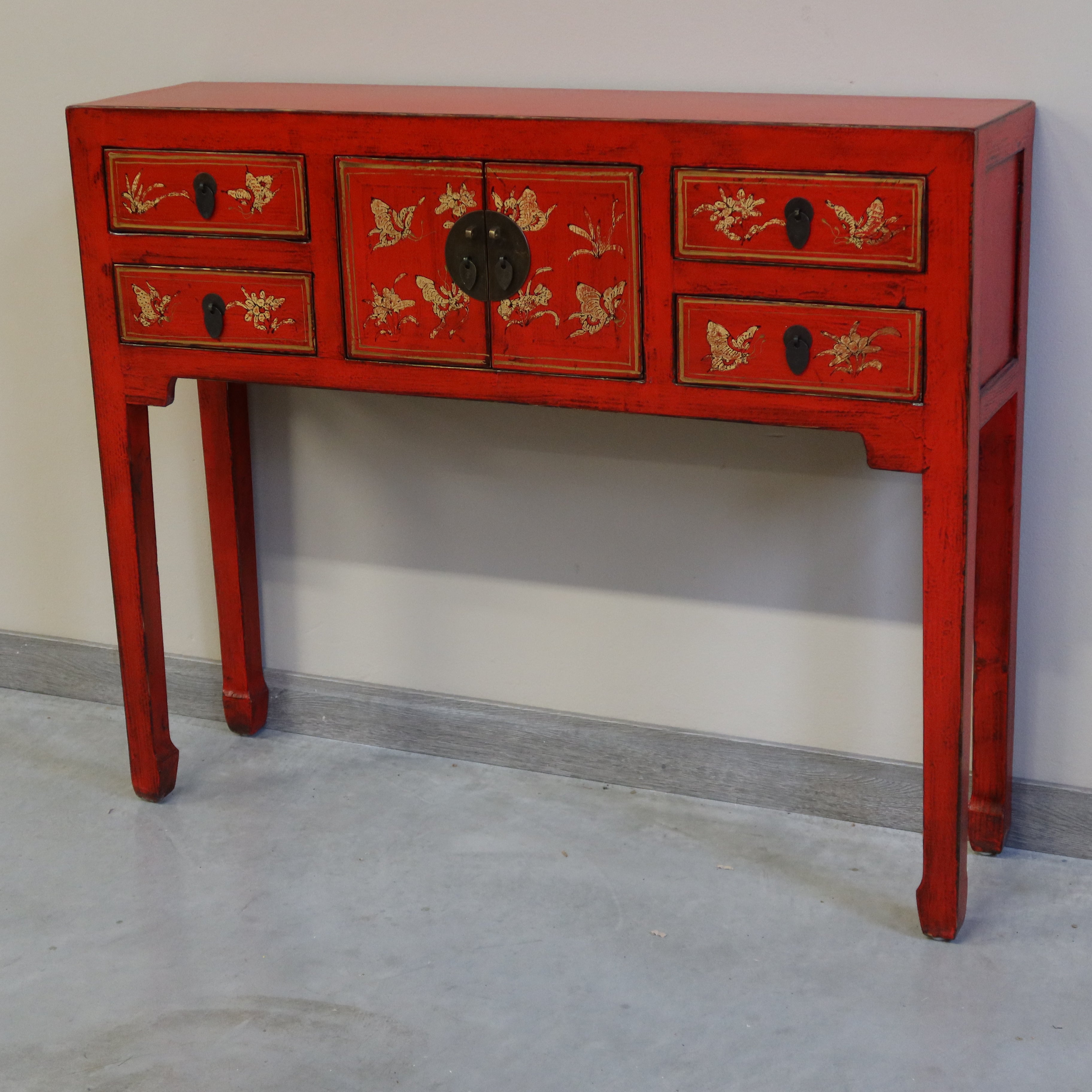 CONSOLLE SHANXI ROSSA DECORI ORO