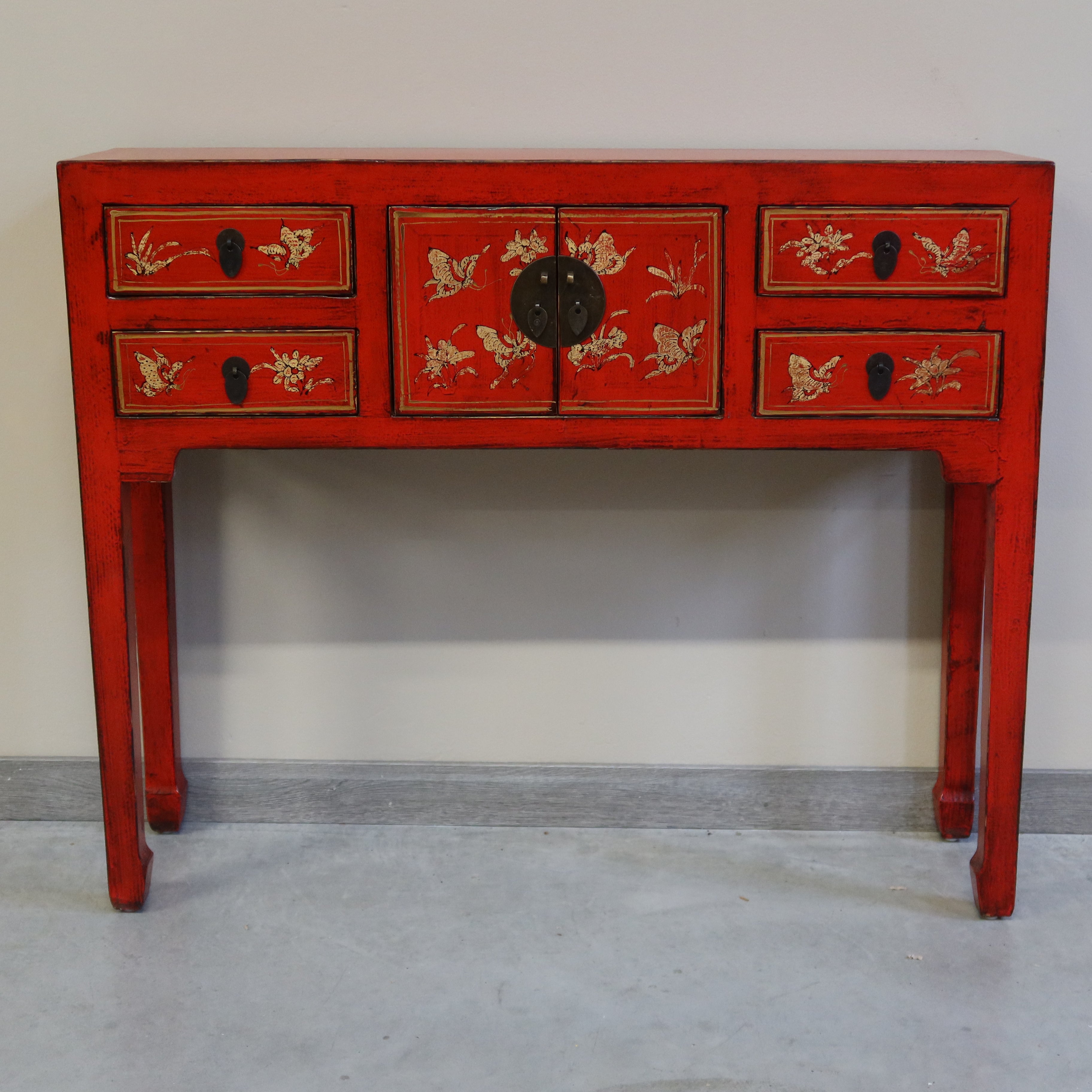 CONSOLLE SHANXI ROSSA DECORI ORO