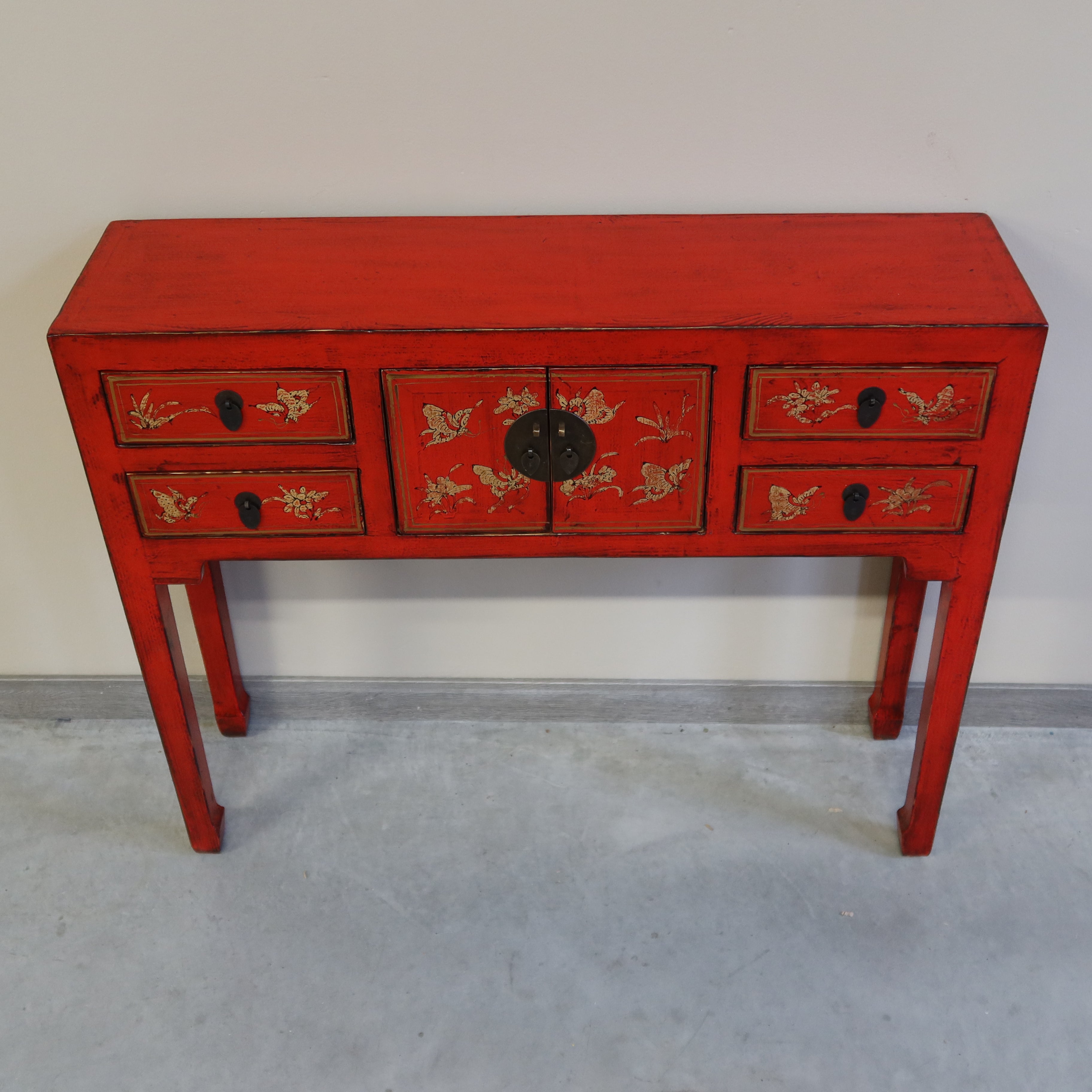 CONSOLLE SHANXI ROSSA DECORI ORO