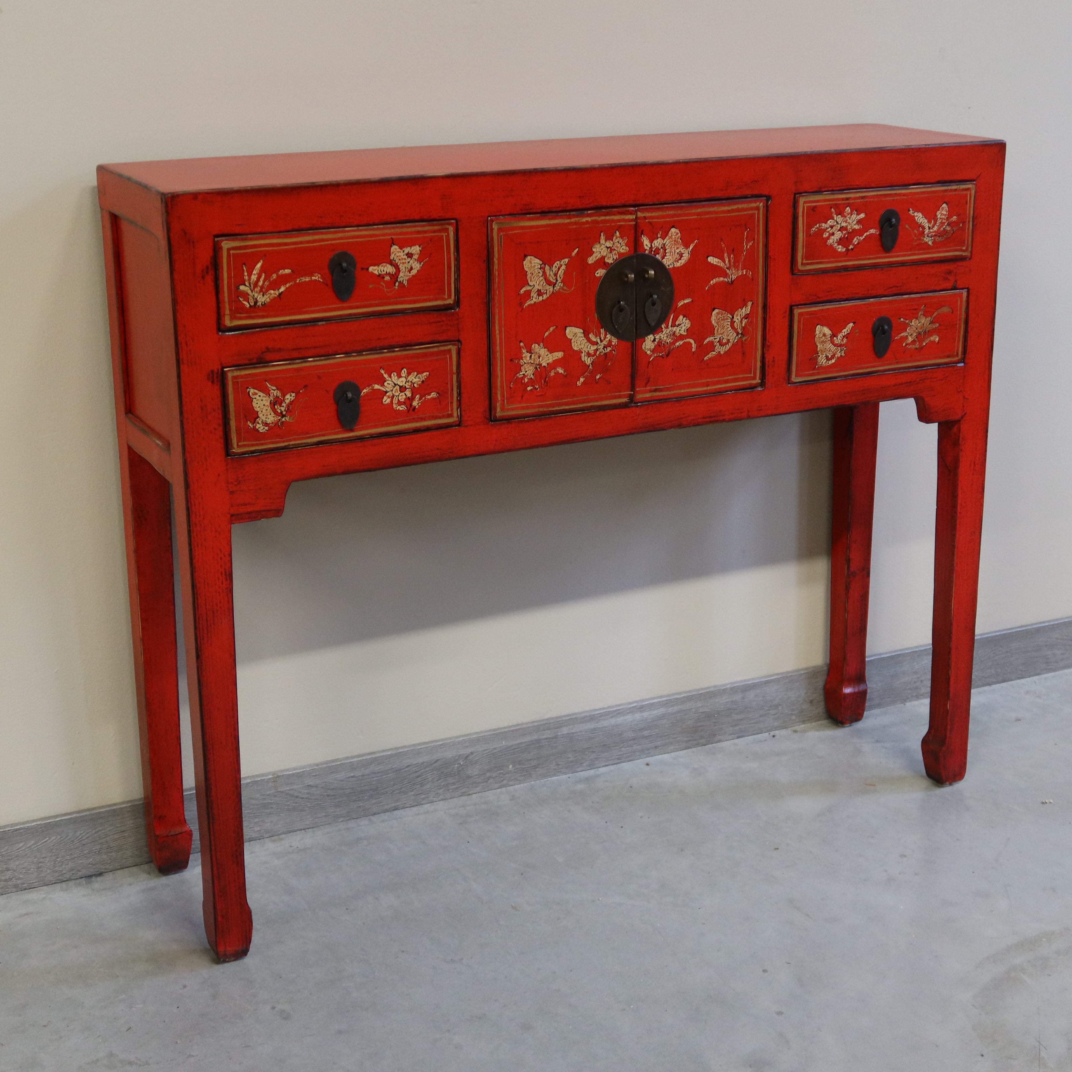 CONSOLLE SHANXI ROSSA DECORI ORO