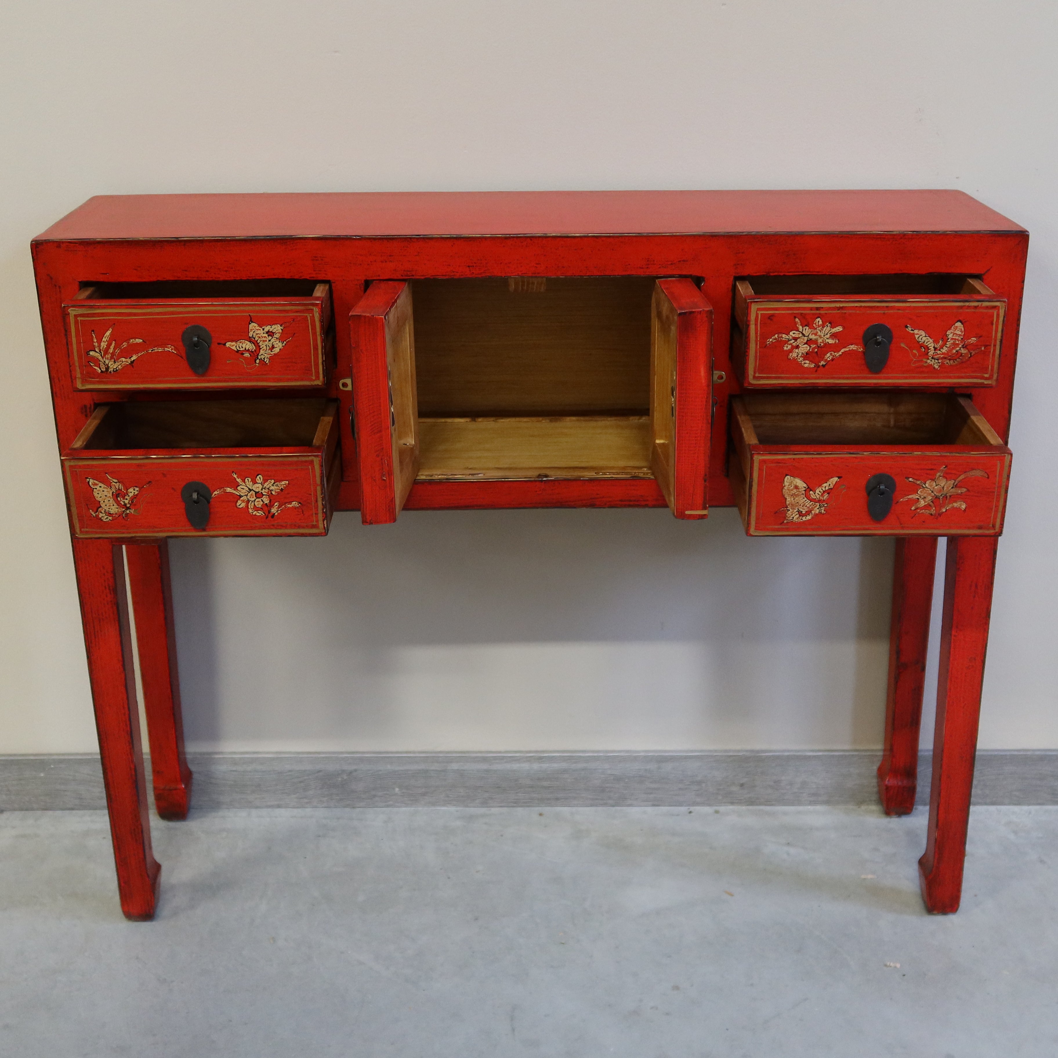CONSOLLE SHANXI ROSSA DECORI ORO