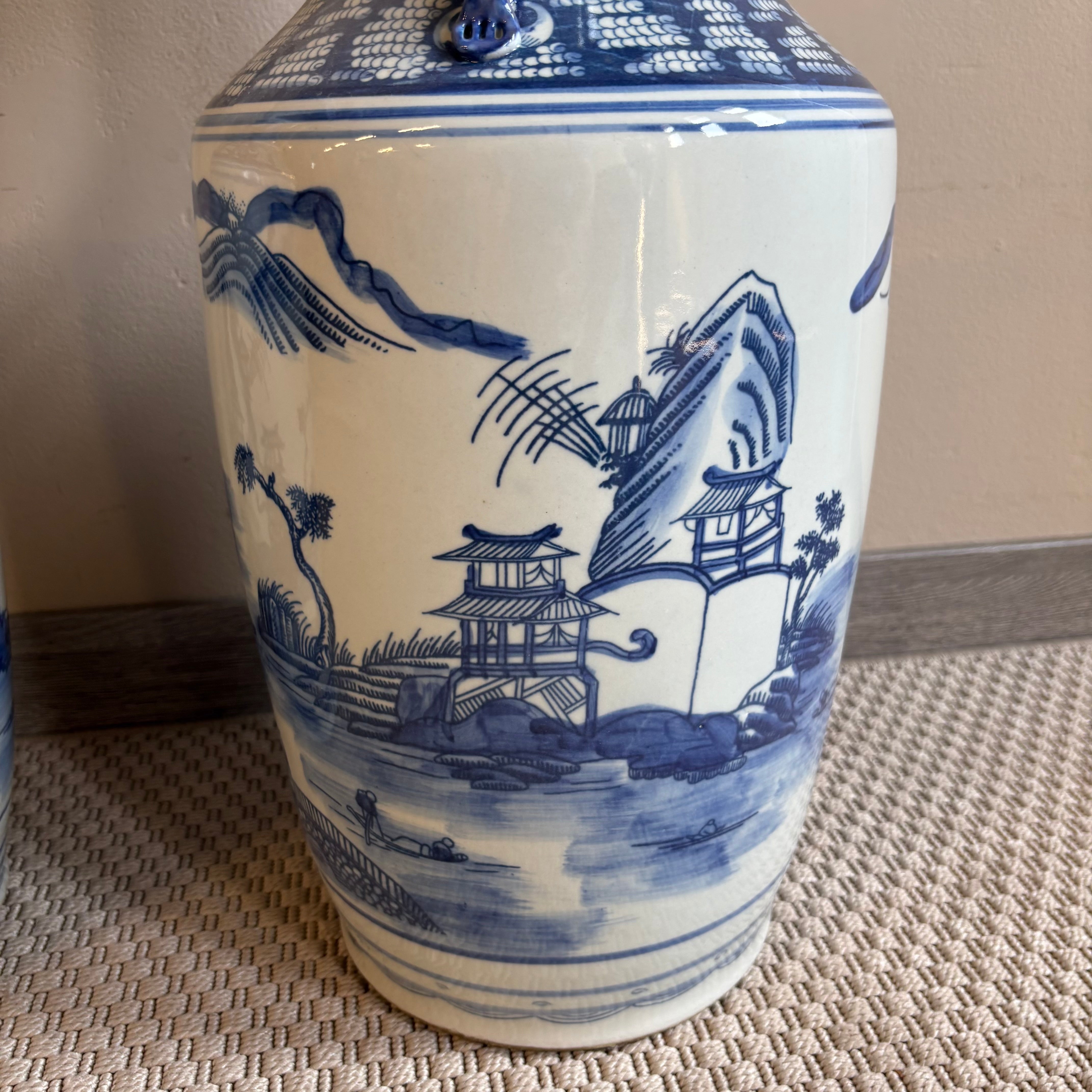 VASO CINESE AD ANFORA IN CERAMICA DECORATA