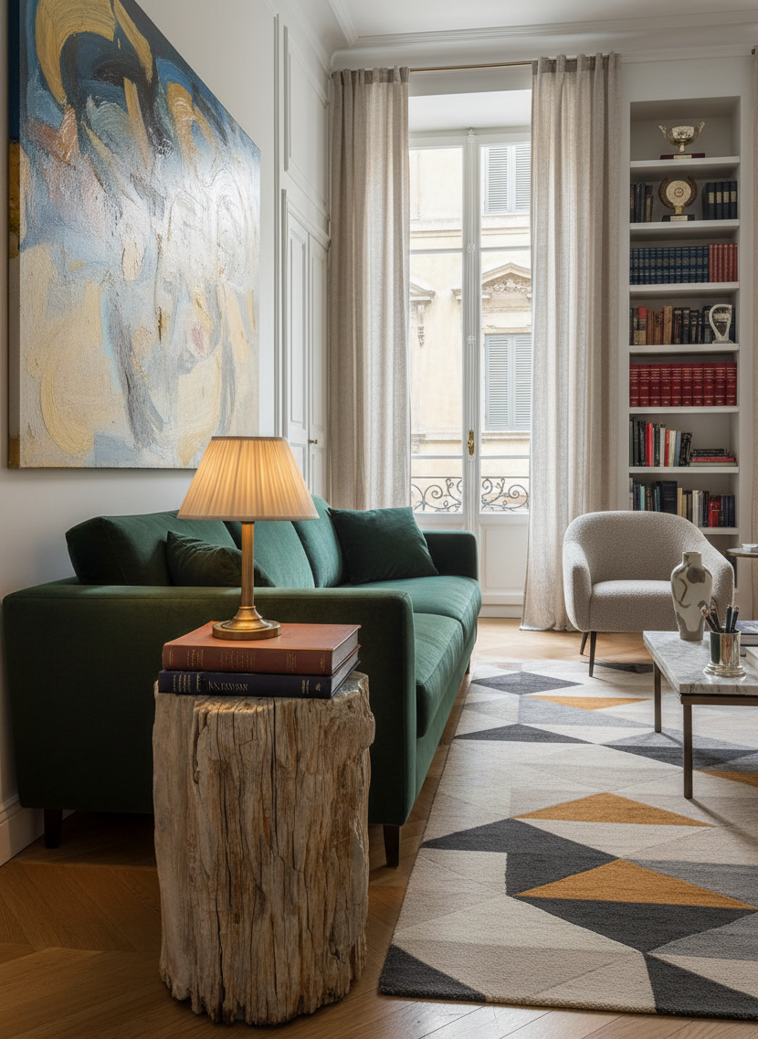 Tavolino tronco in legno pietrificato - 55001