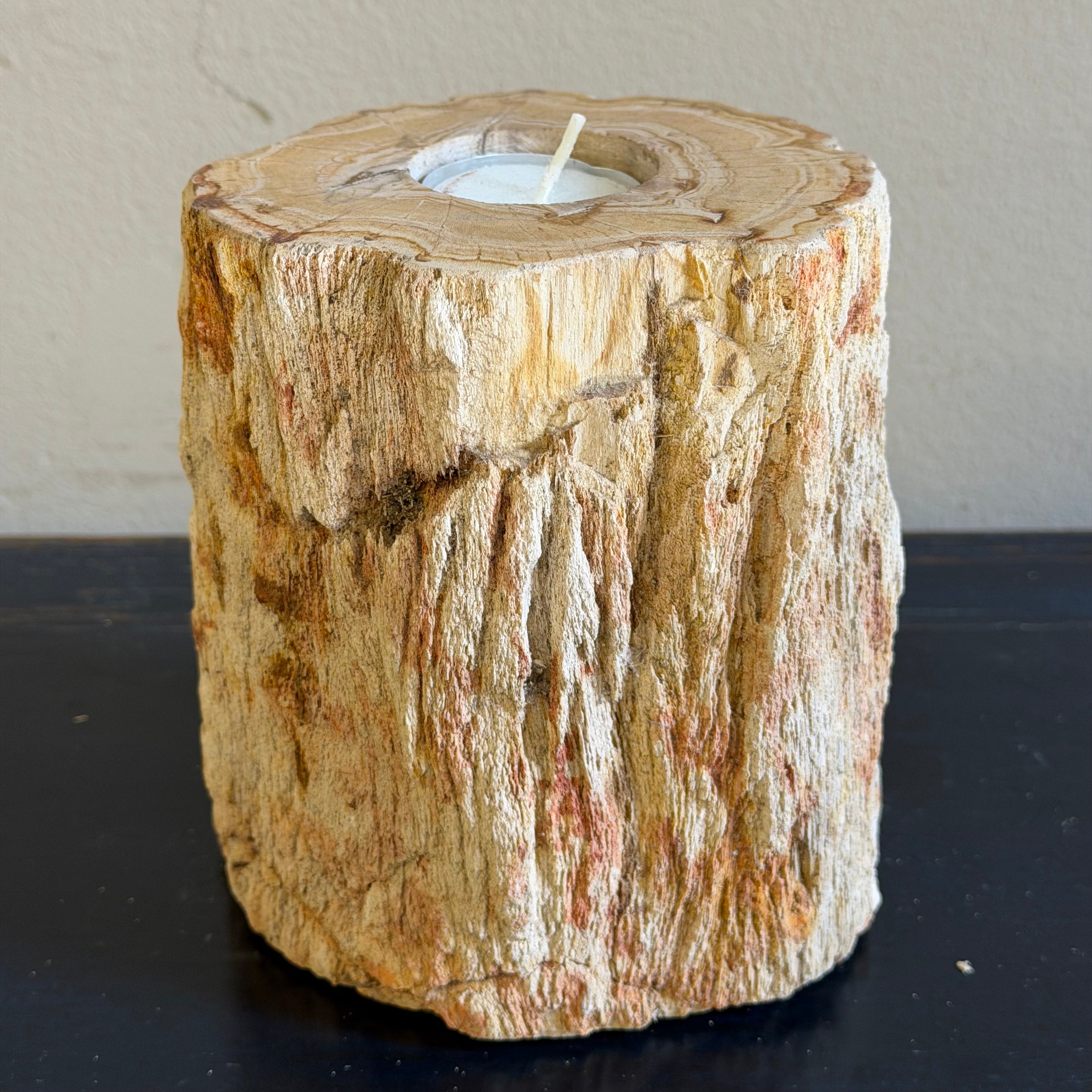 Portacandele in legno pietrificato - 61312 A