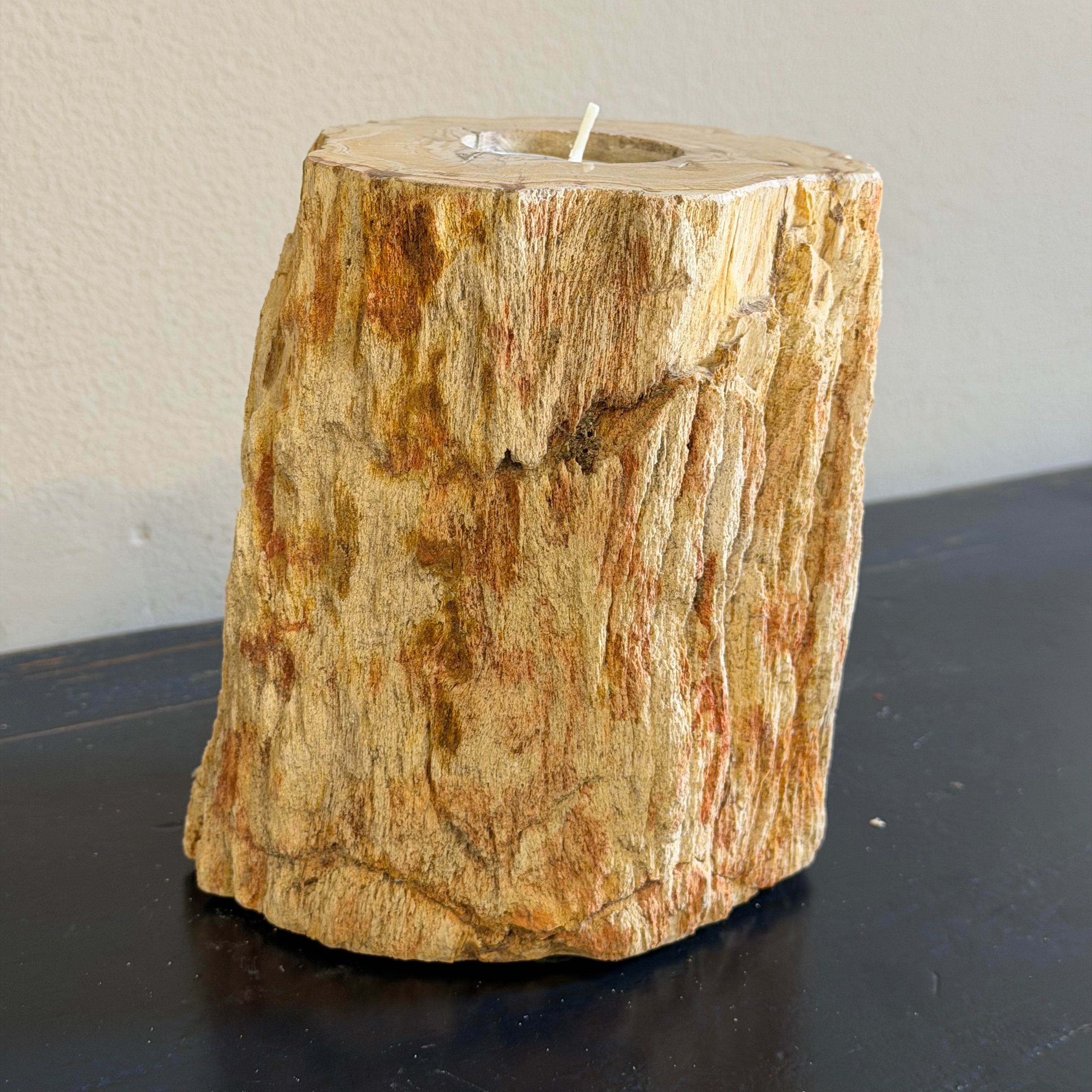 Portacandele in legno pietrificato - 61312 A