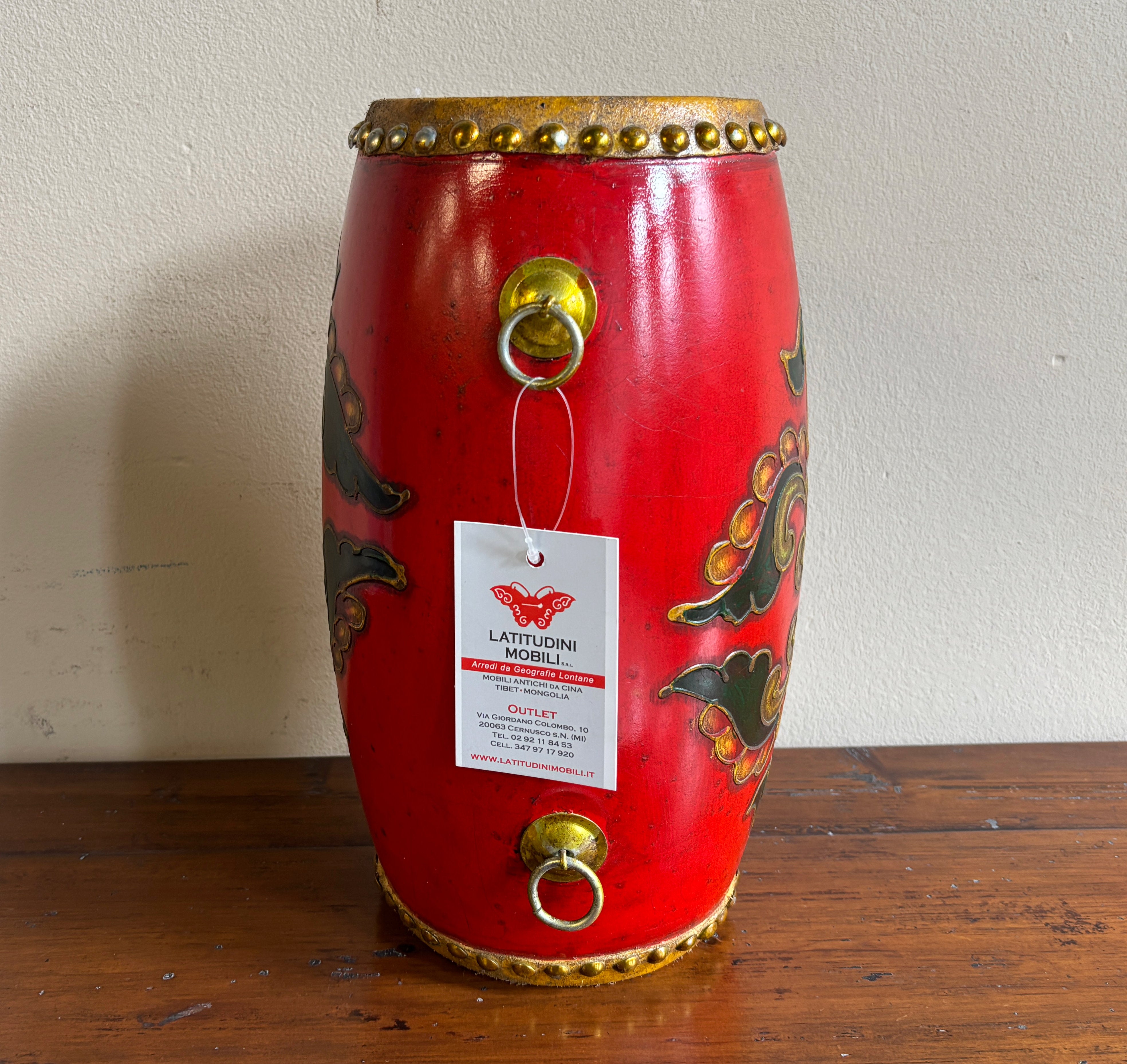 TAMBURELLO LACCA ROSSA DECORATA