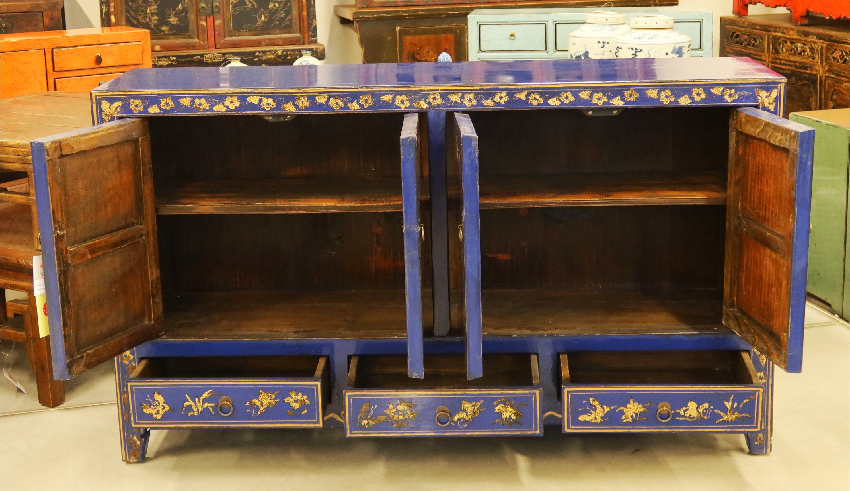 BUFFET SHANXI LACCA BLU DECORATA
