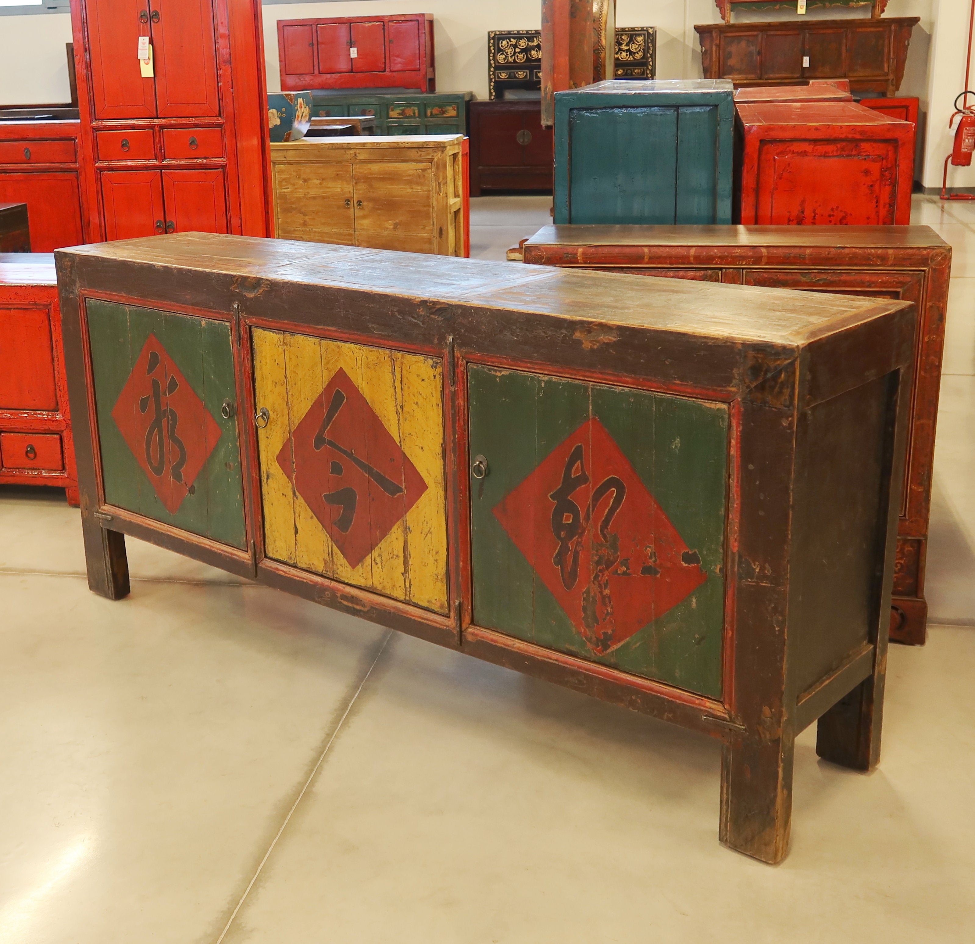 CREDENZA CINESE 3 PANNELLI DECORO IDEOGRAMMI
