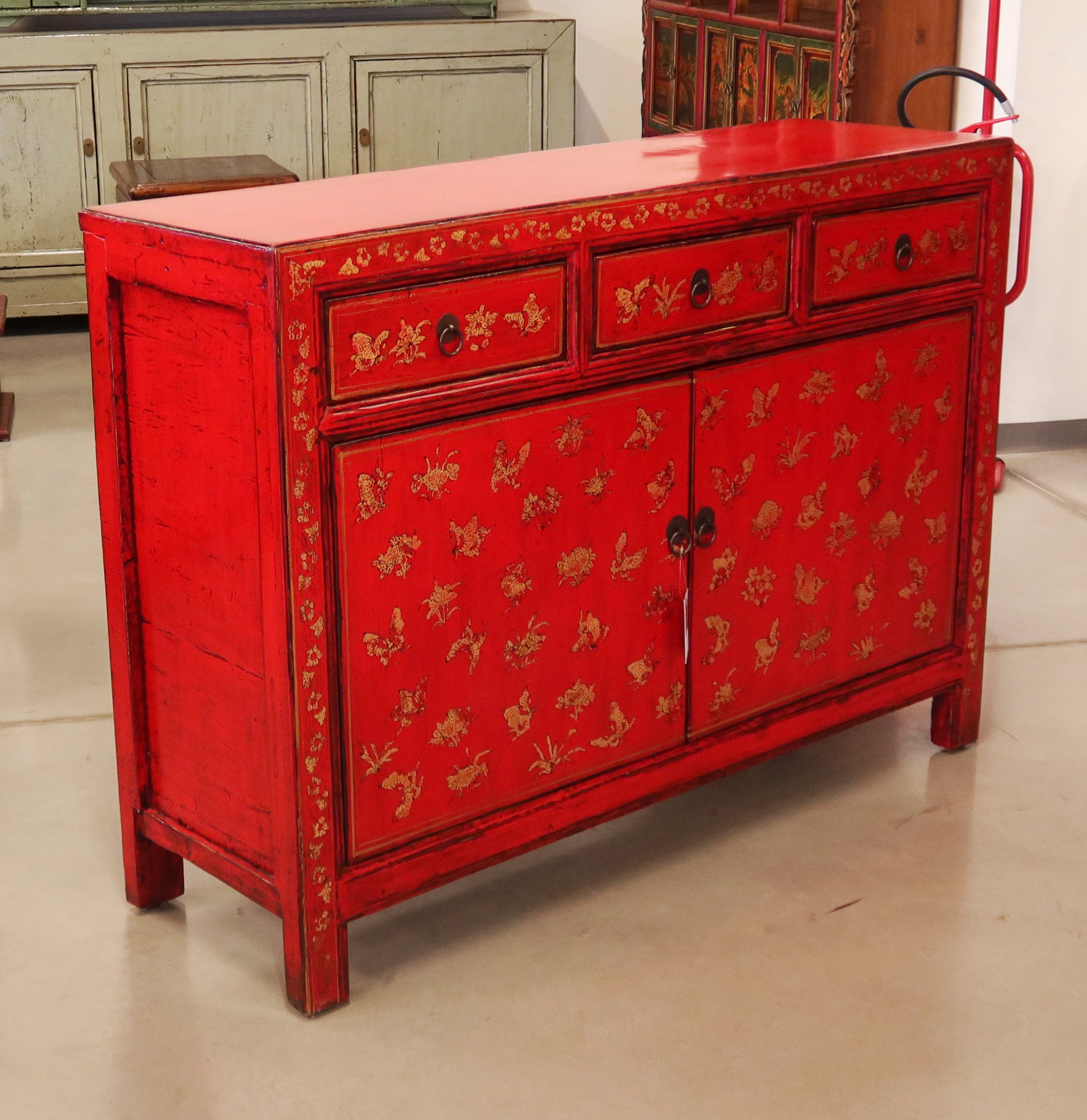 BUFFET CORTO SHANXI LACCA ROSSA ANTE E CASSETTI