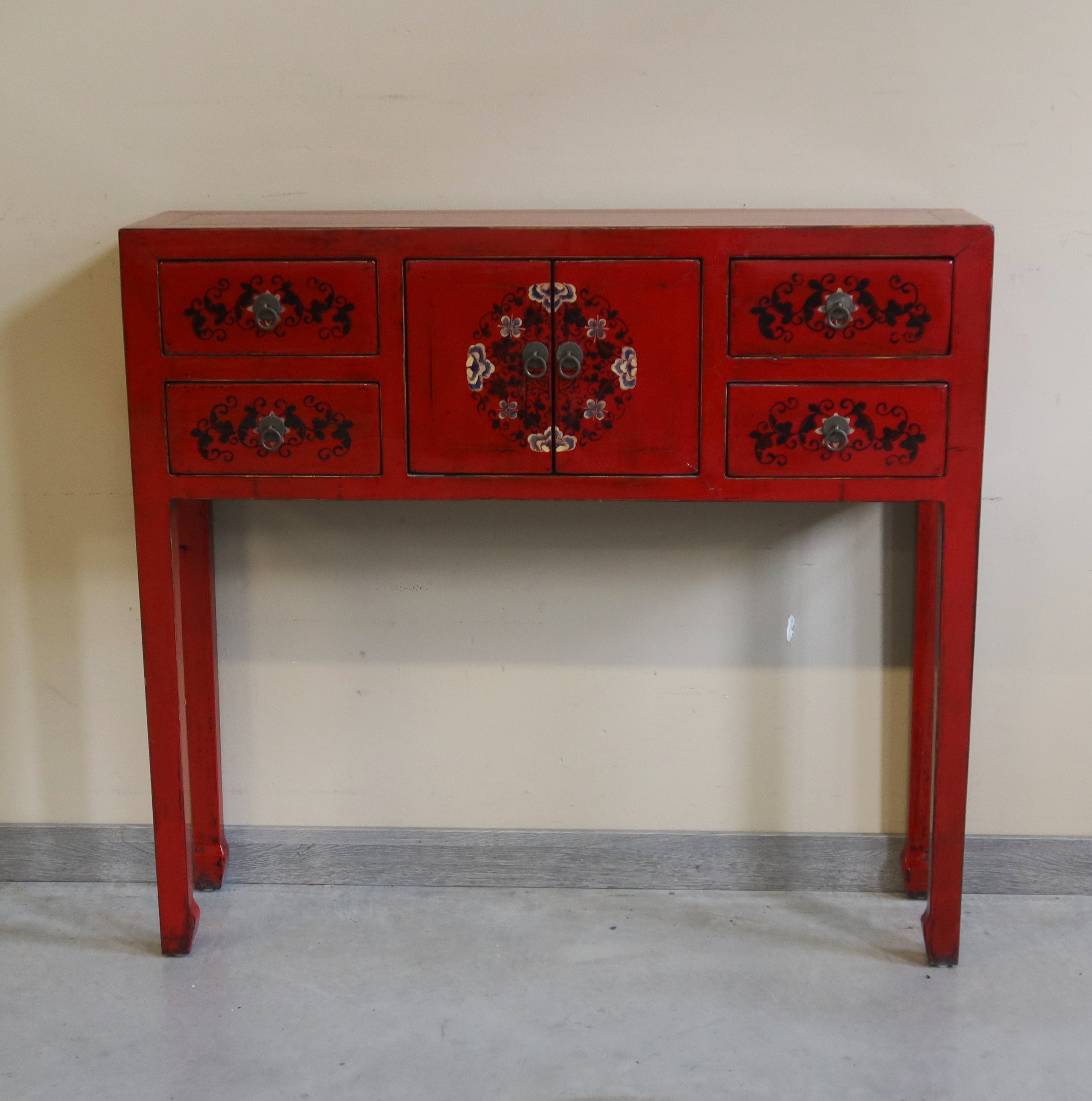 CONSOLLE MONGOLIA LACCA ROSSA DECORATA