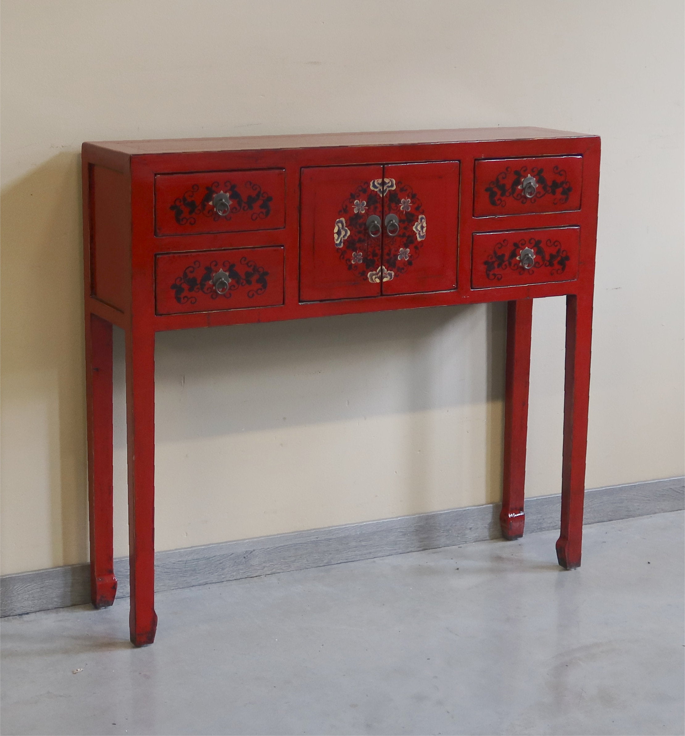CONSOLLE MONGOLIA LACCA ROSSA DECORATA