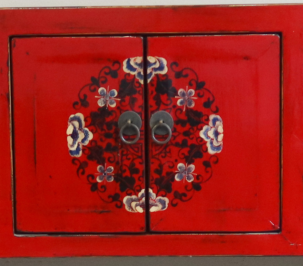 CONSOLLE MONGOLIA LACCA ROSSA DECORATA