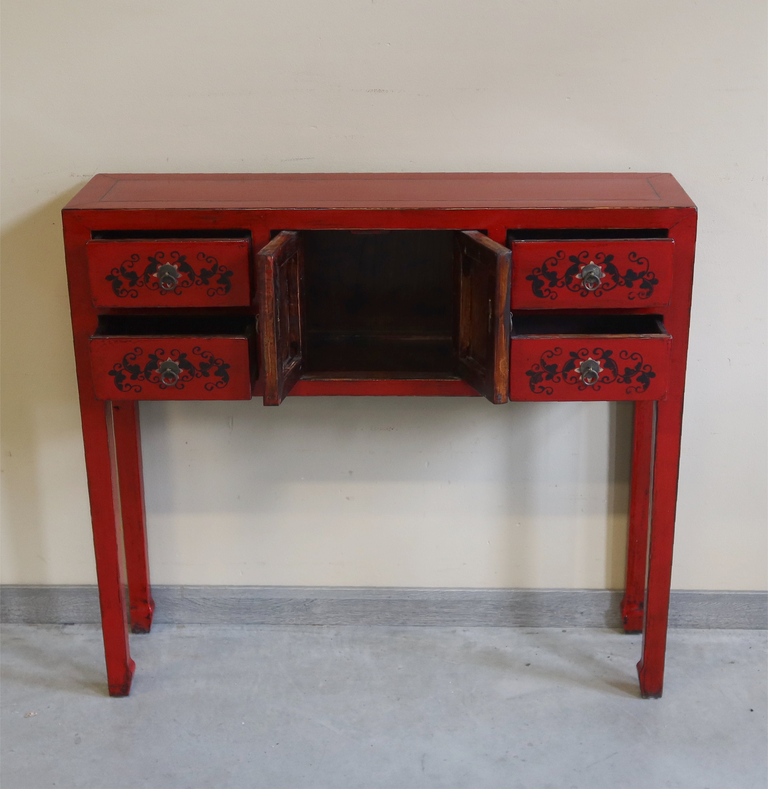 CONSOLLE MONGOLIA LACCA ROSSA DECORATA