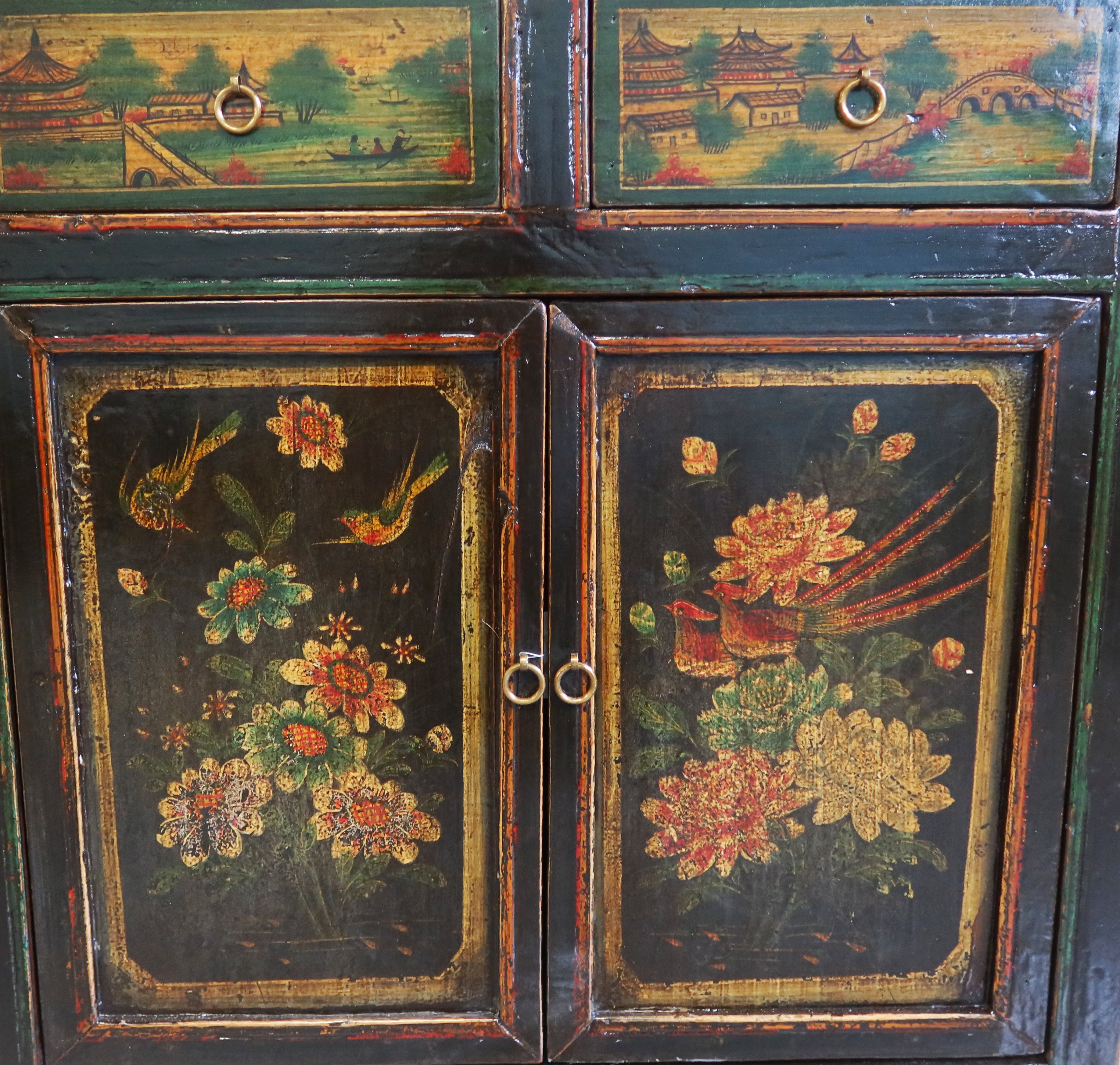 CREDENZINO MONGOLIA NERO CON DECORI