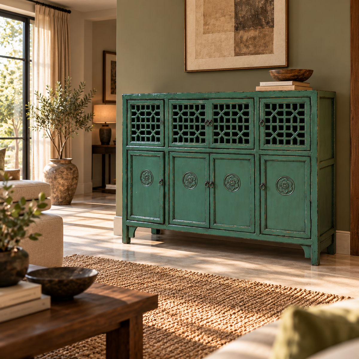 CREDENZA CINESE LACCATA CON ANTE A GRATA