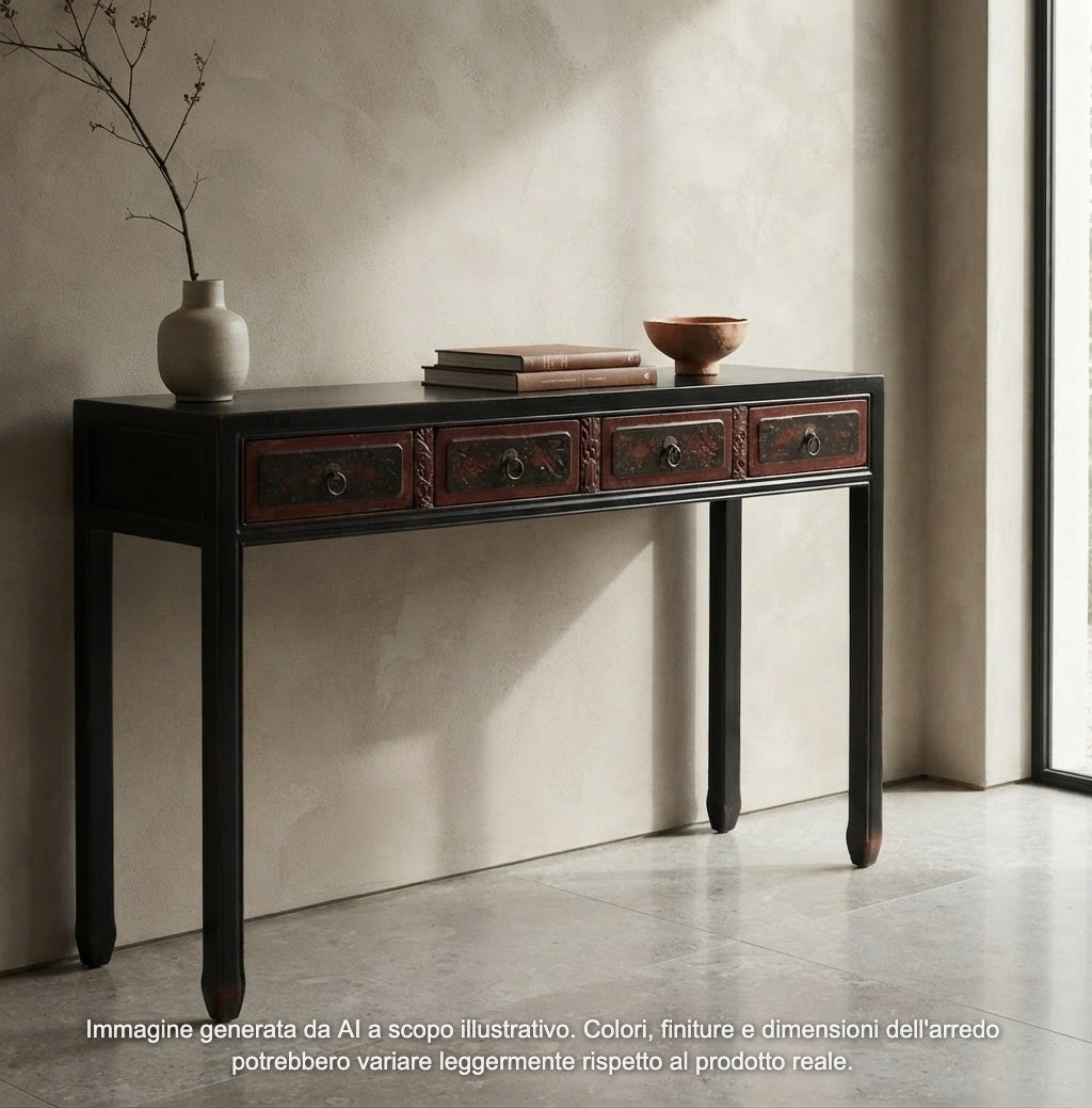 CONSOLLE CINESE 4 CASSETTI DECORATI