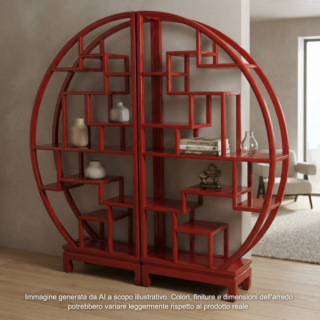 LIBRERIA CINESE TONDA LACCA ROSSA