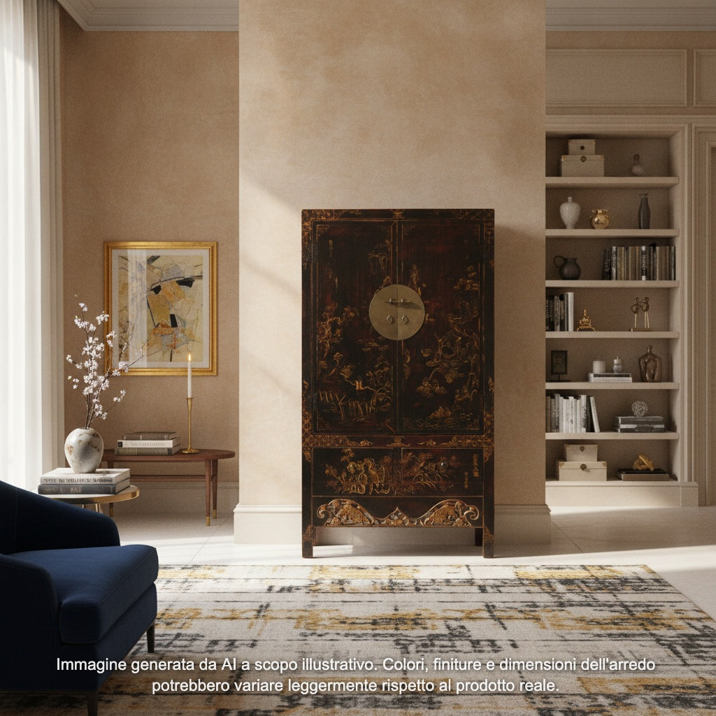 COPPIA ARMADI CINESI DECORATI DELLO SHANXI