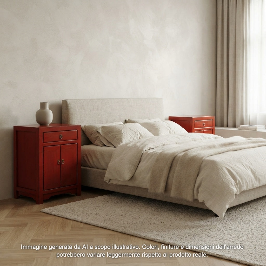COMODINO CINESE IN LACCA ROSSA