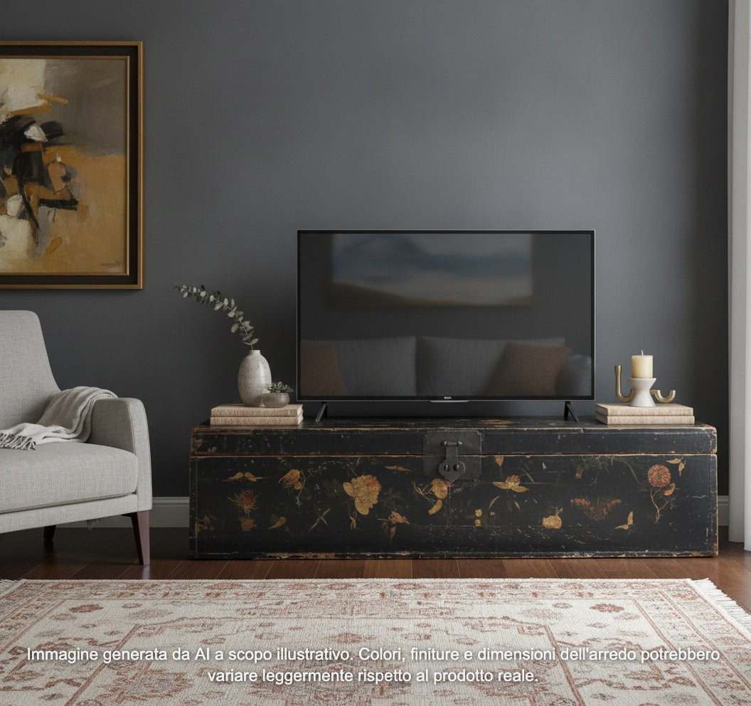 LUNGO BAULE OLMO CINESE NERO DECORATO